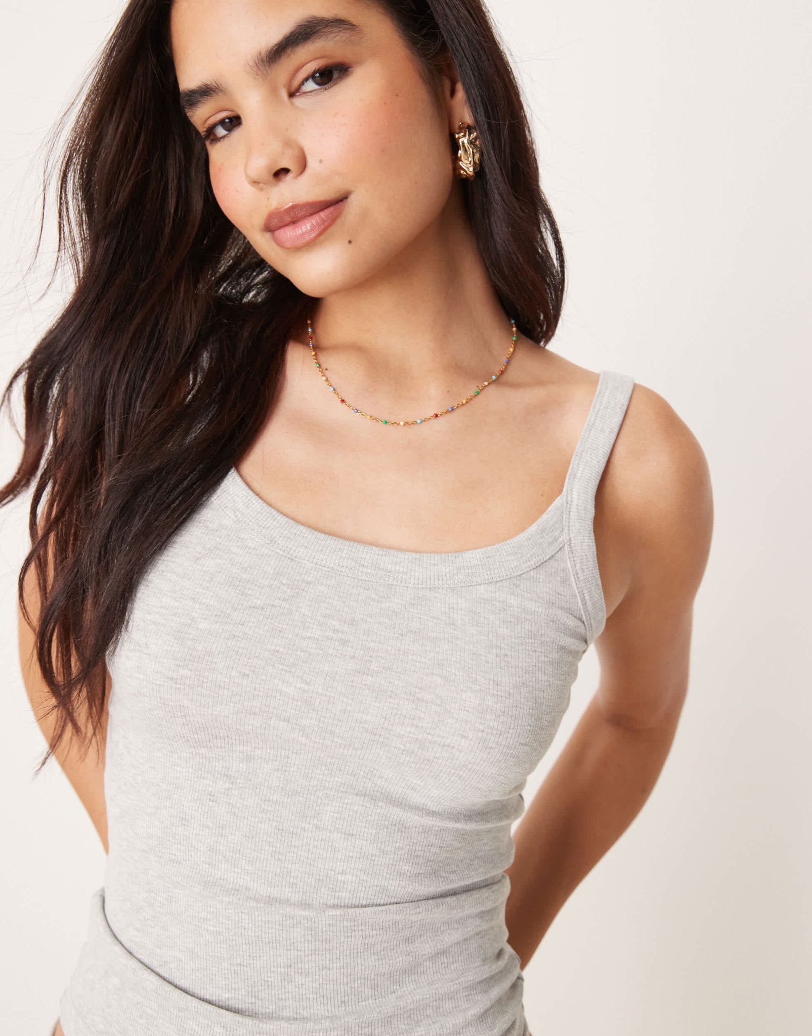 Gina Tricot rib singlet top in grey melange - ASOS Sample Sale