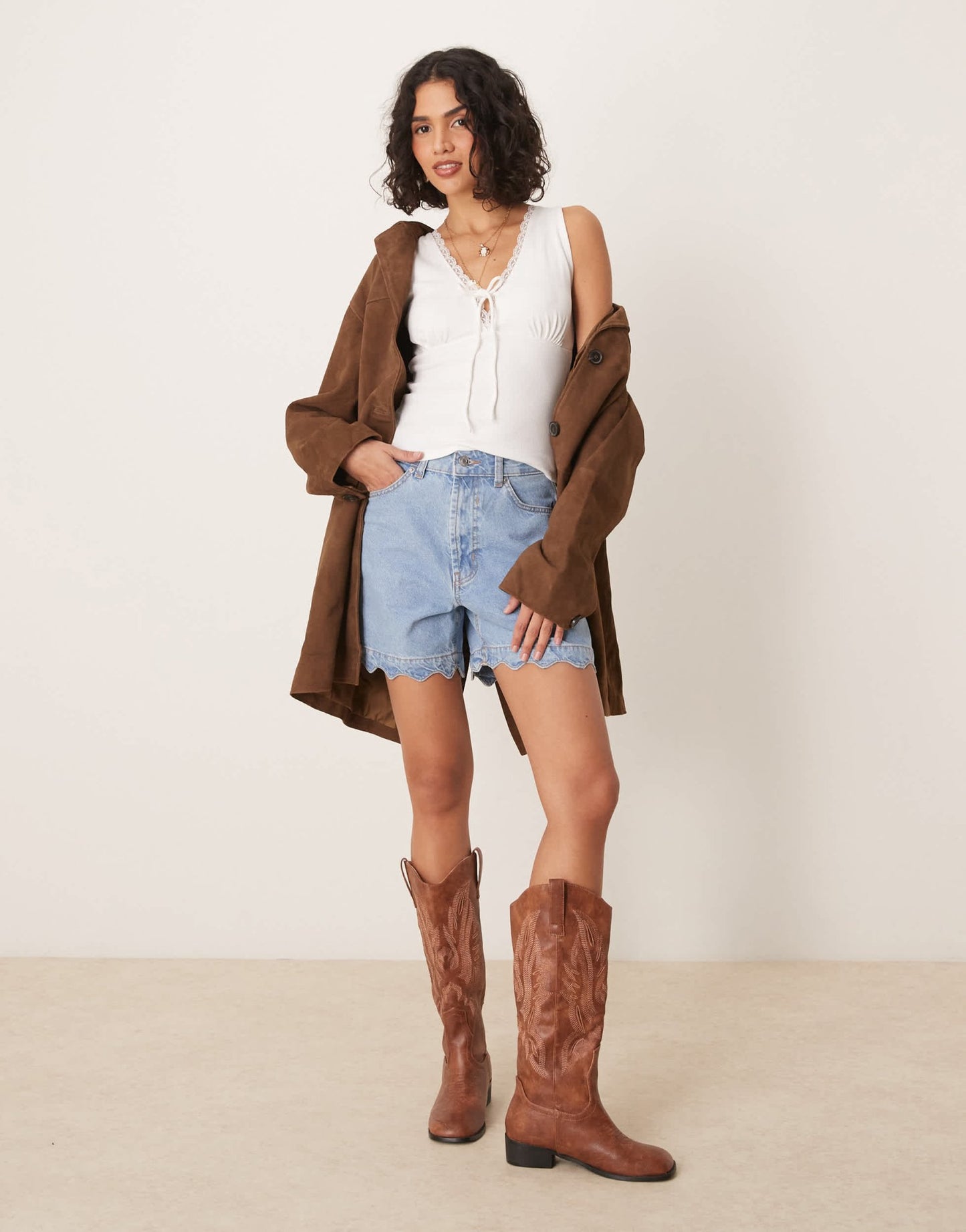 Gina Tricot rib tie front tank top in off white - ASOS Sample Sale