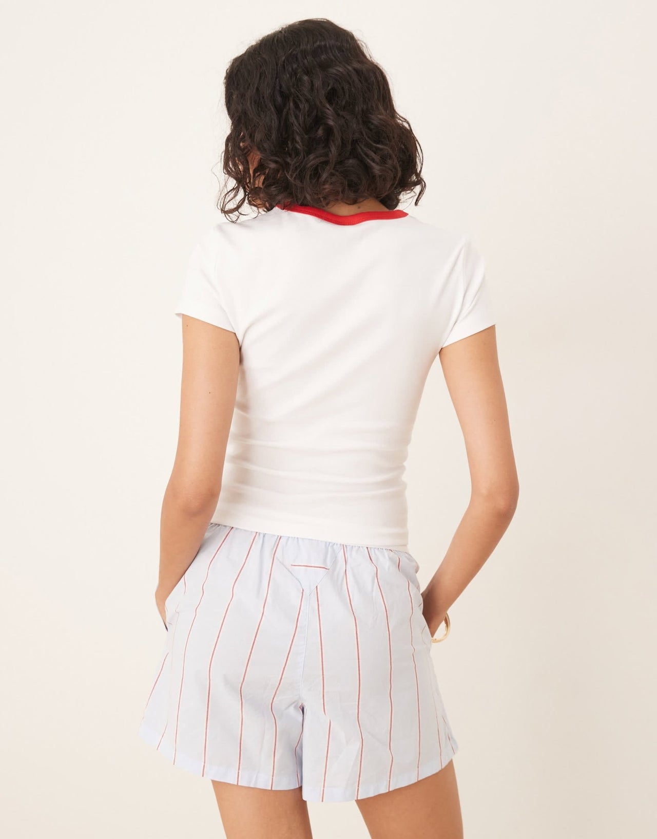 Gina Tricot short sleeve slim fit number 96 print tee with red trims in white - ASOS Sample Sale