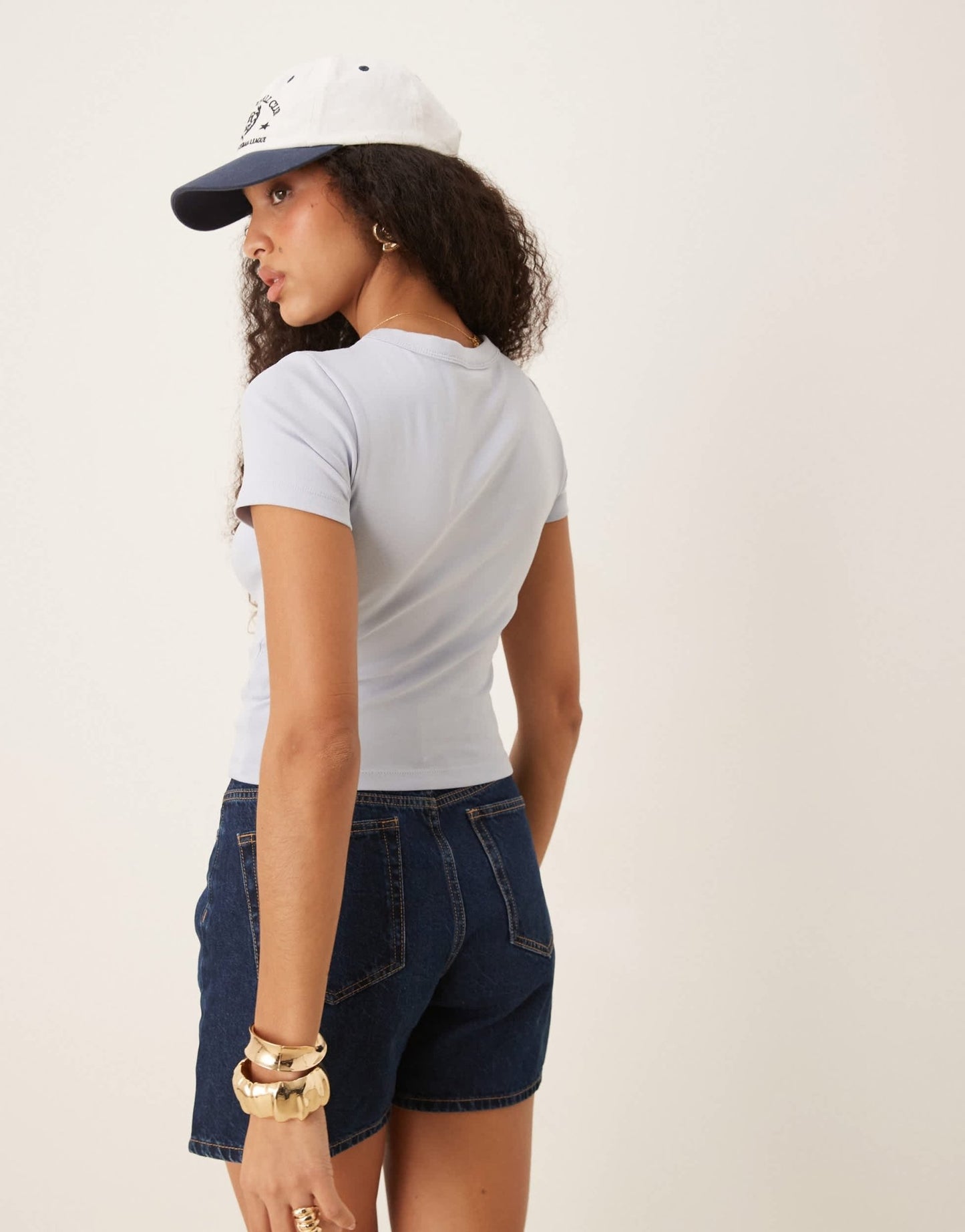 Gina Tricot short sleeve slim fit top in light blue - ASOS Sample Sale