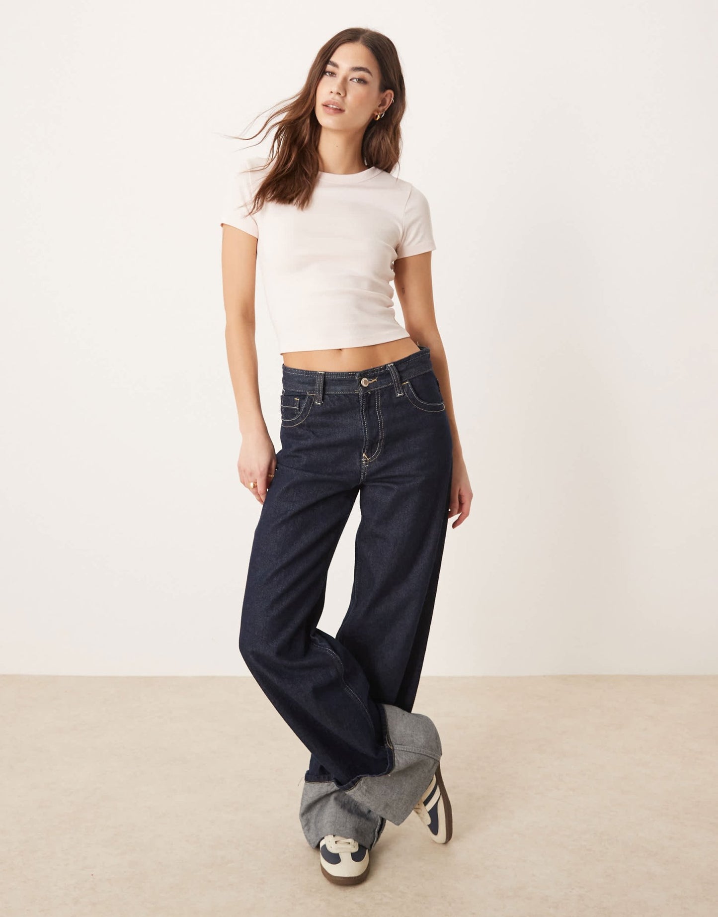 Gina Tricot short sleeve slim fit top in light pink - ASOS Sample Sale