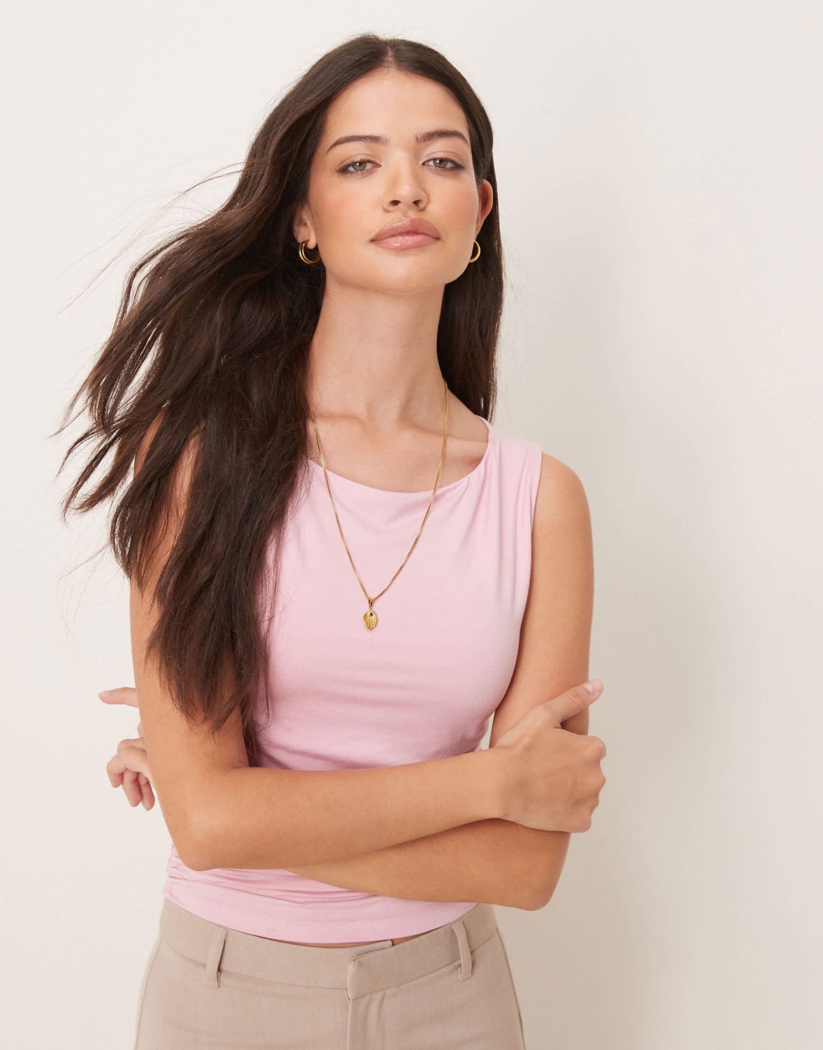 Gina Tricot Soft Touch jersey top with drape boat neck and ruched side detail in pink - ASOS Sample Sale