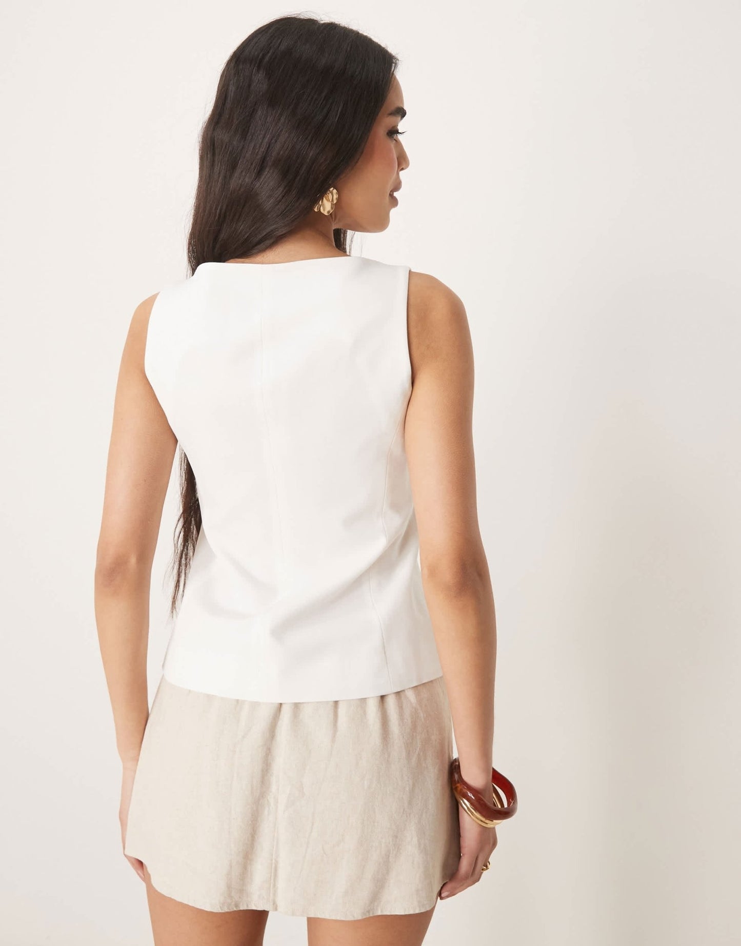 Gina Tricot tailored longline boatneck waistcoat in white - ASOS Sample Sale