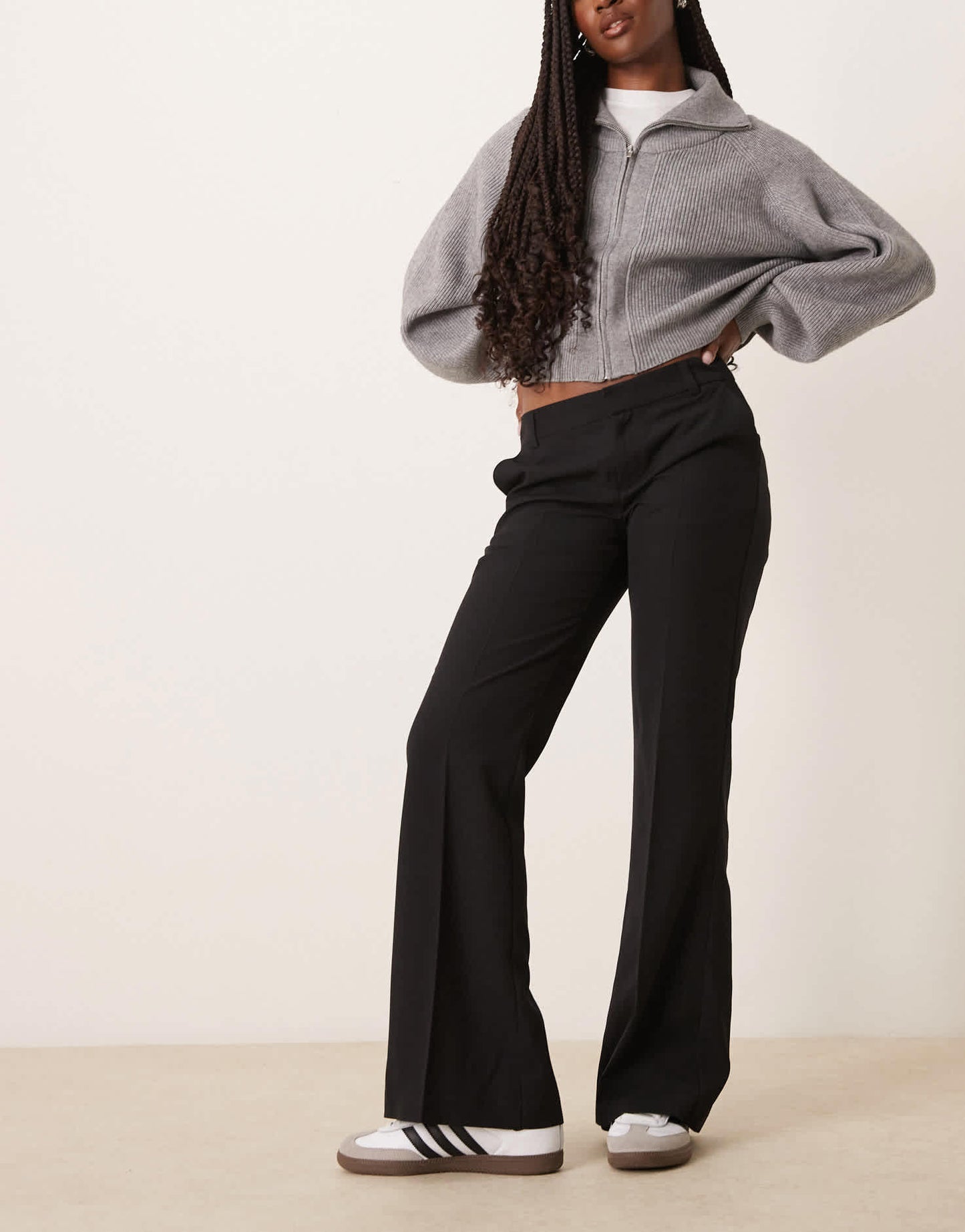Gina Tricot tailored low waist relaxed bootcut trousers in black - ASOS Sample Sale