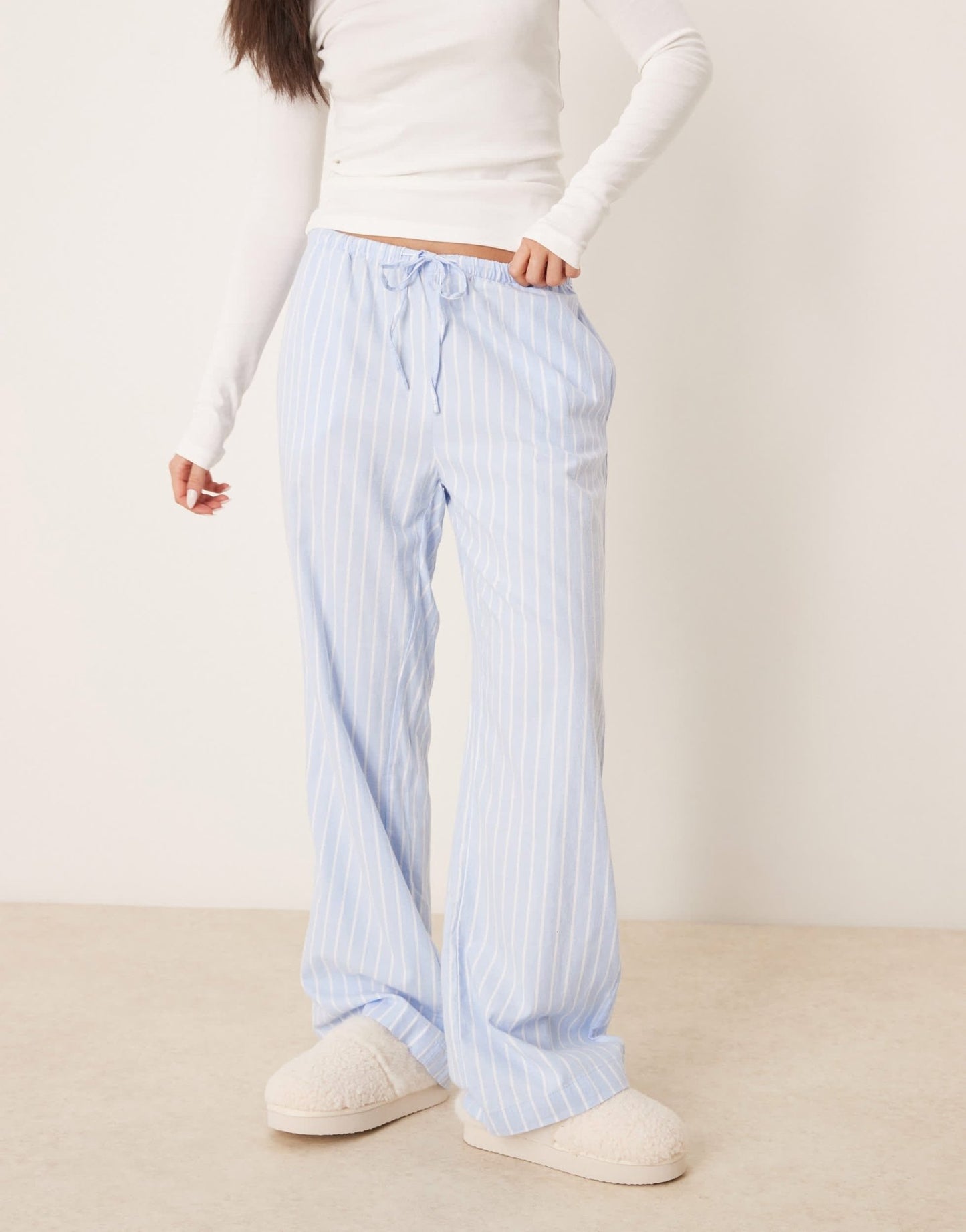 Gina Tricot woven stripe lounge pyjama trouser pants in blue stripe - ASOS Sample Sale