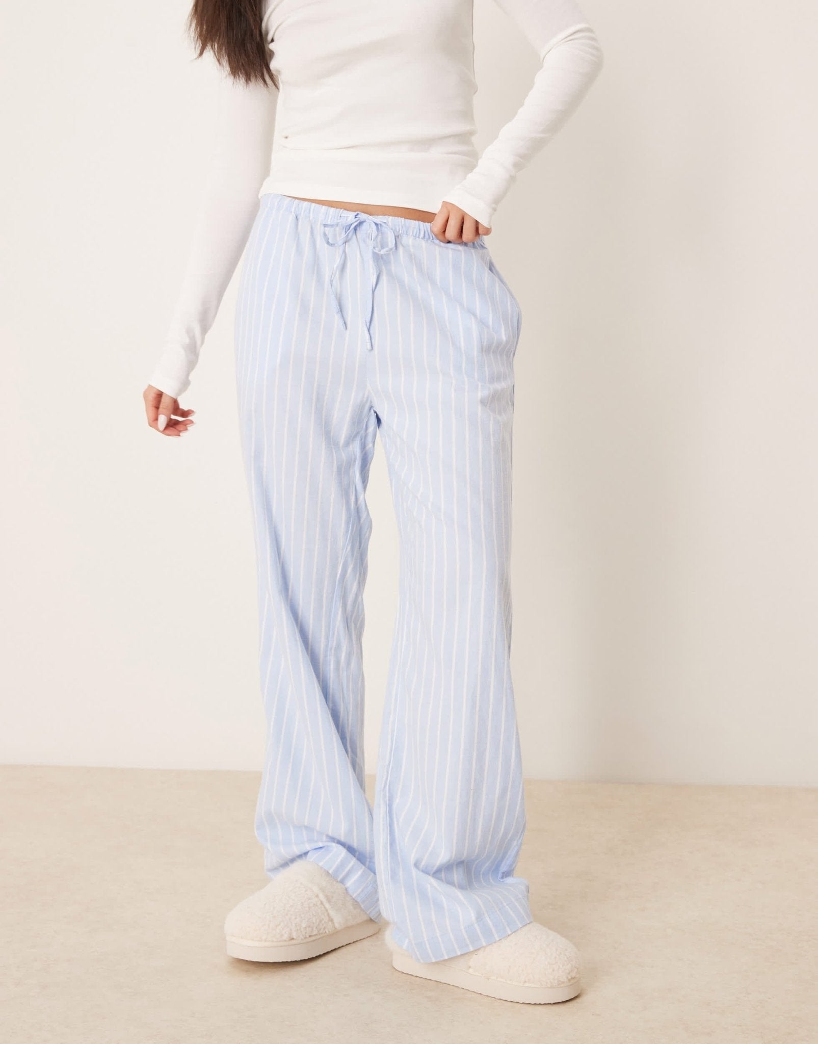 Gina Tricot woven stripe lounge pyjama trouser pants in blue stripe - ASOS Sample Sale
