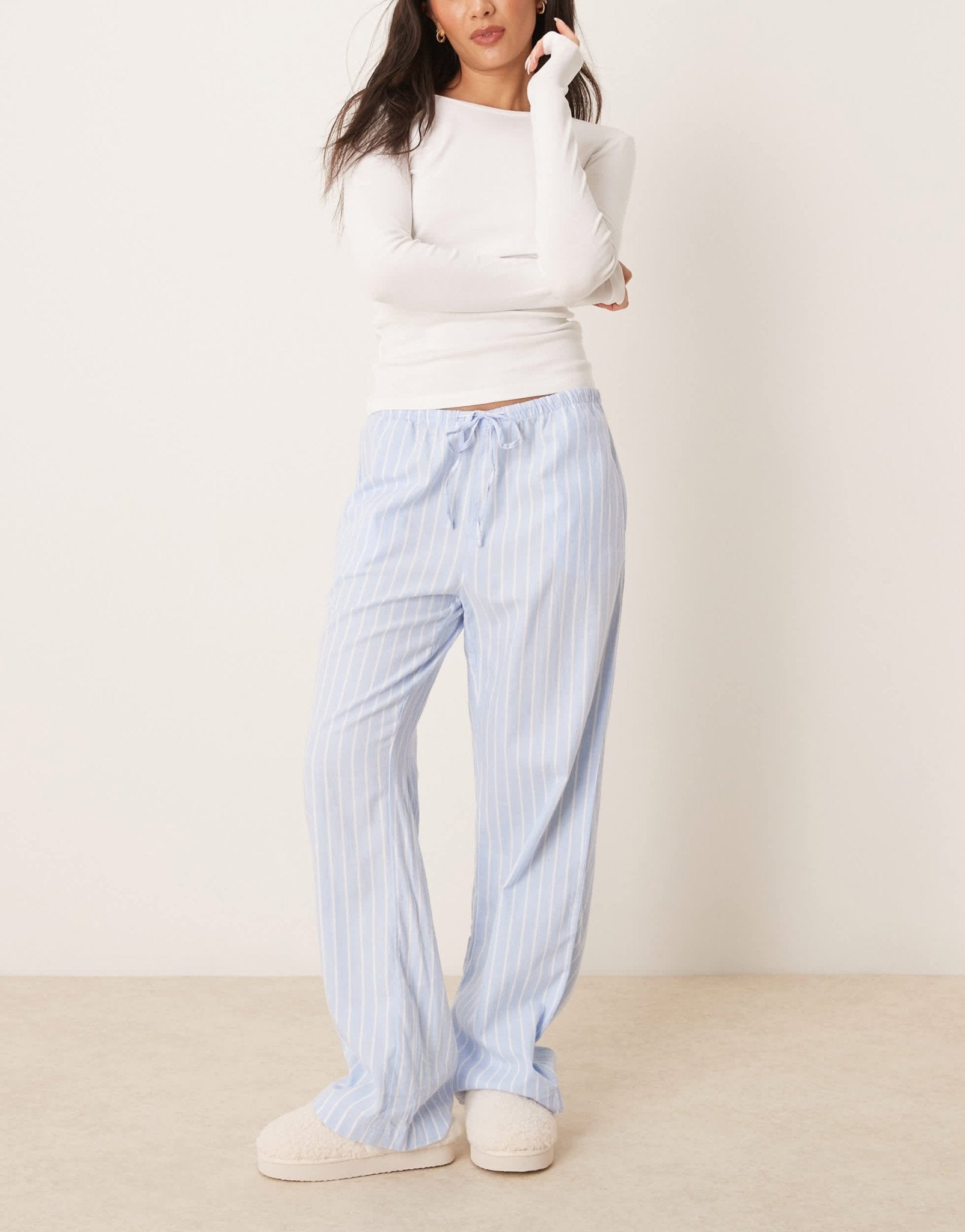 Gina Tricot woven stripe lounge pyjama trouser pants in blue stripe - ASOS Sample Sale