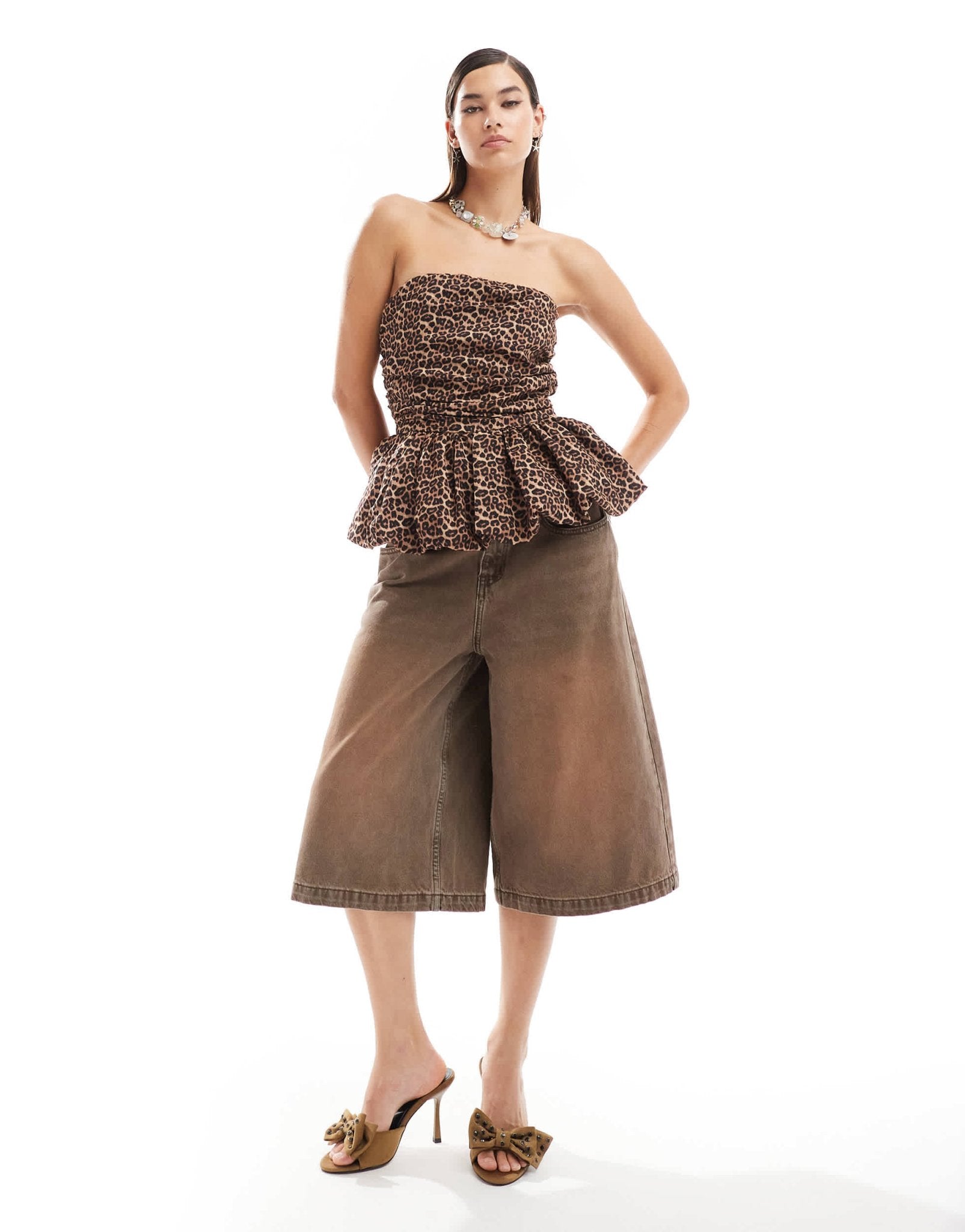 Glamorous bandeau bubble hem top in leopard - ASOS Sample Sale