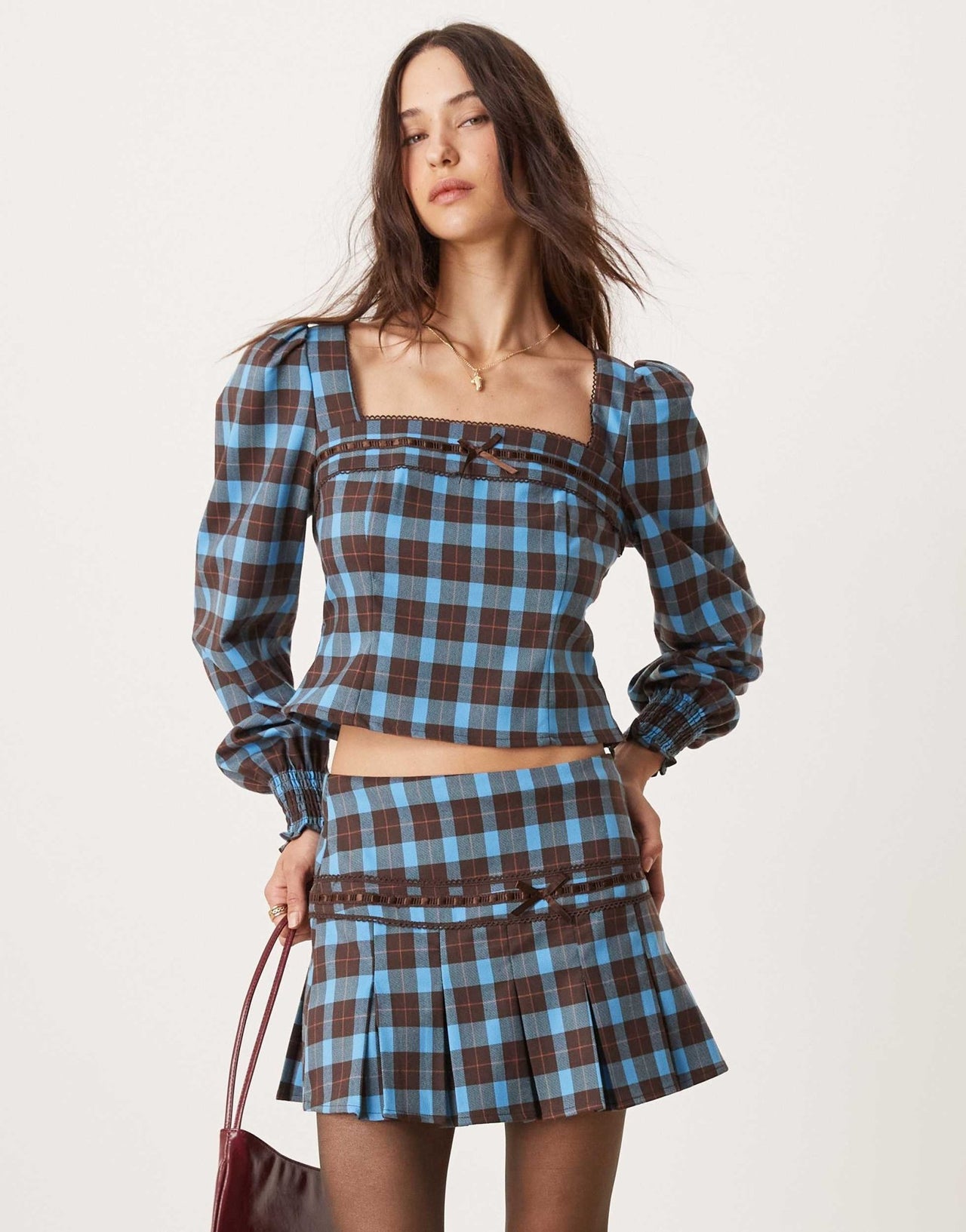 Glamorous blue and brown check mini skirt co - ord - ASOS Sample Sale
