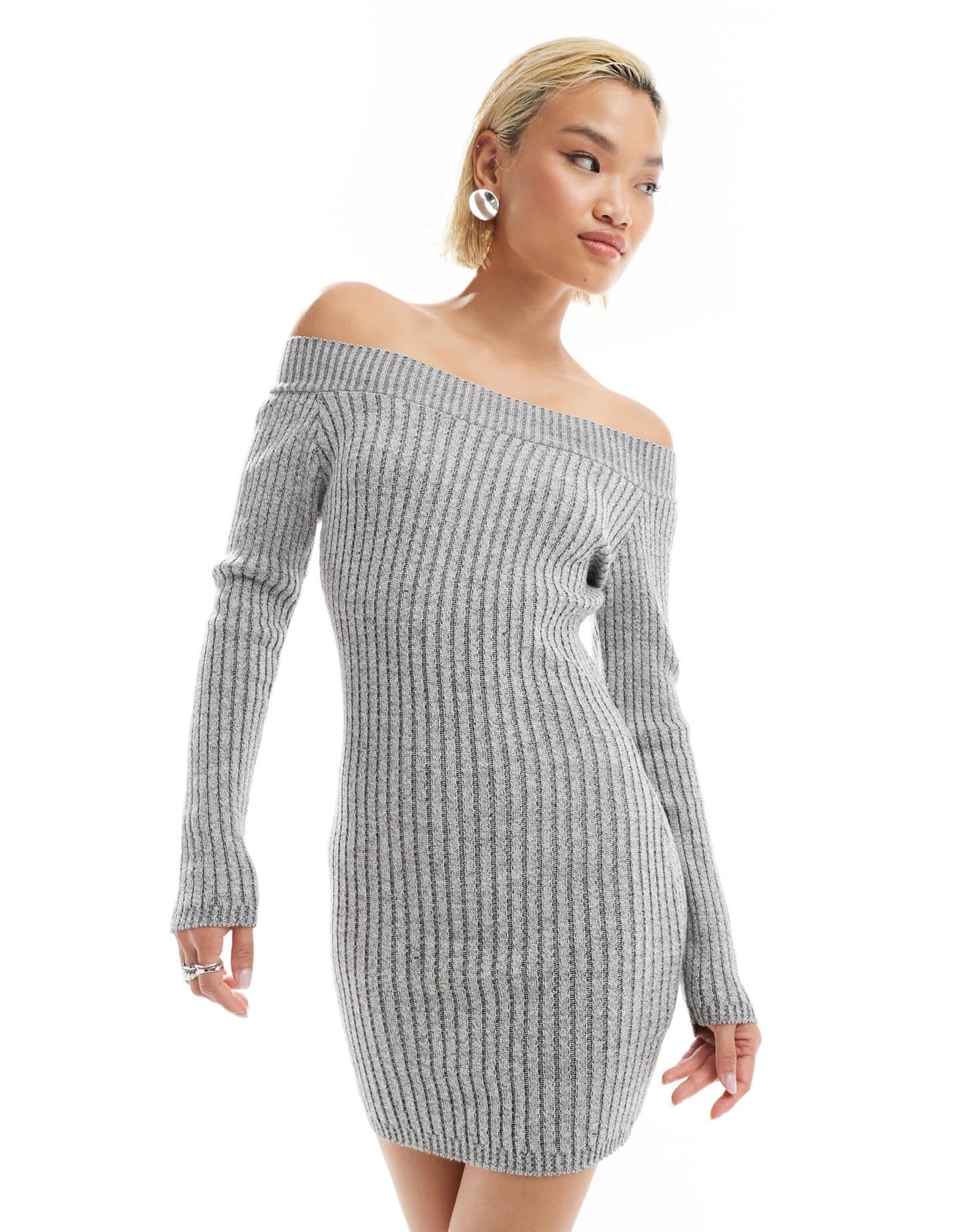 Glamorous boat neck knitted mini dress in grey marl - ASOS Sample Sale
