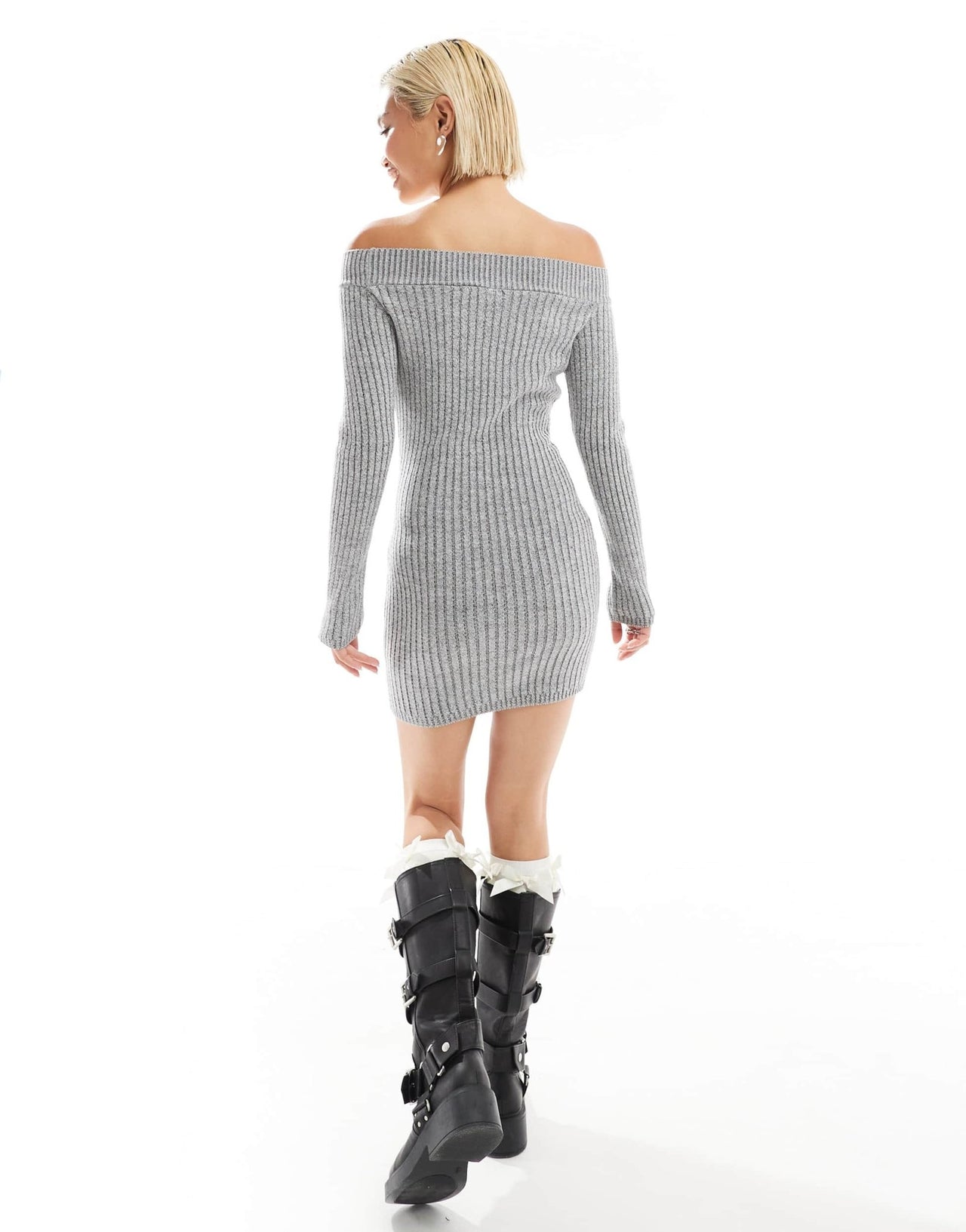 Glamorous boat neck knitted mini dress in grey marl - ASOS Sample Sale