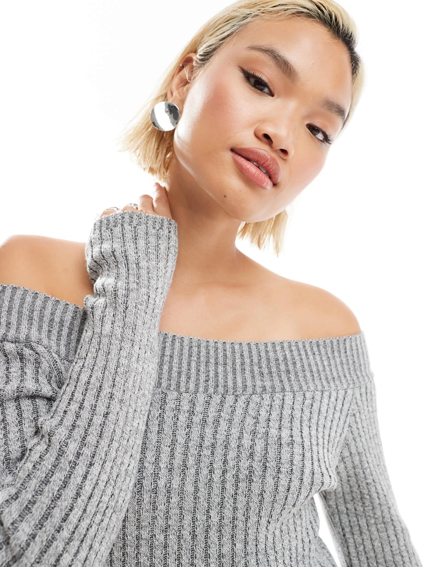 Glamorous boat neck knitted mini dress in grey marl - ASOS Sample Sale