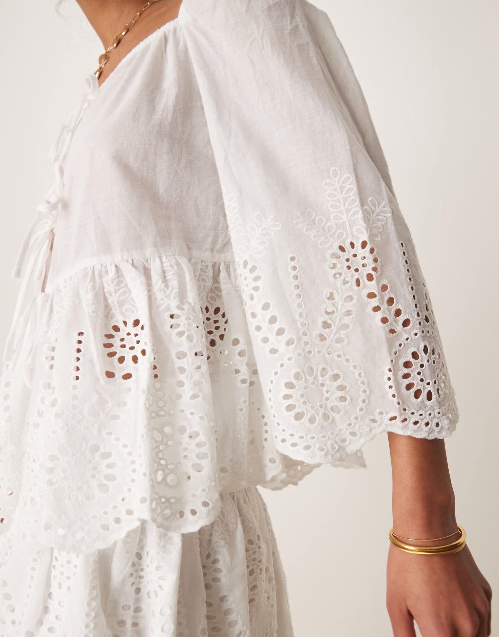 Glamorous boho lightweight broderie cutwork tie front blouse in white co-ord - ASOS Sample Sale
