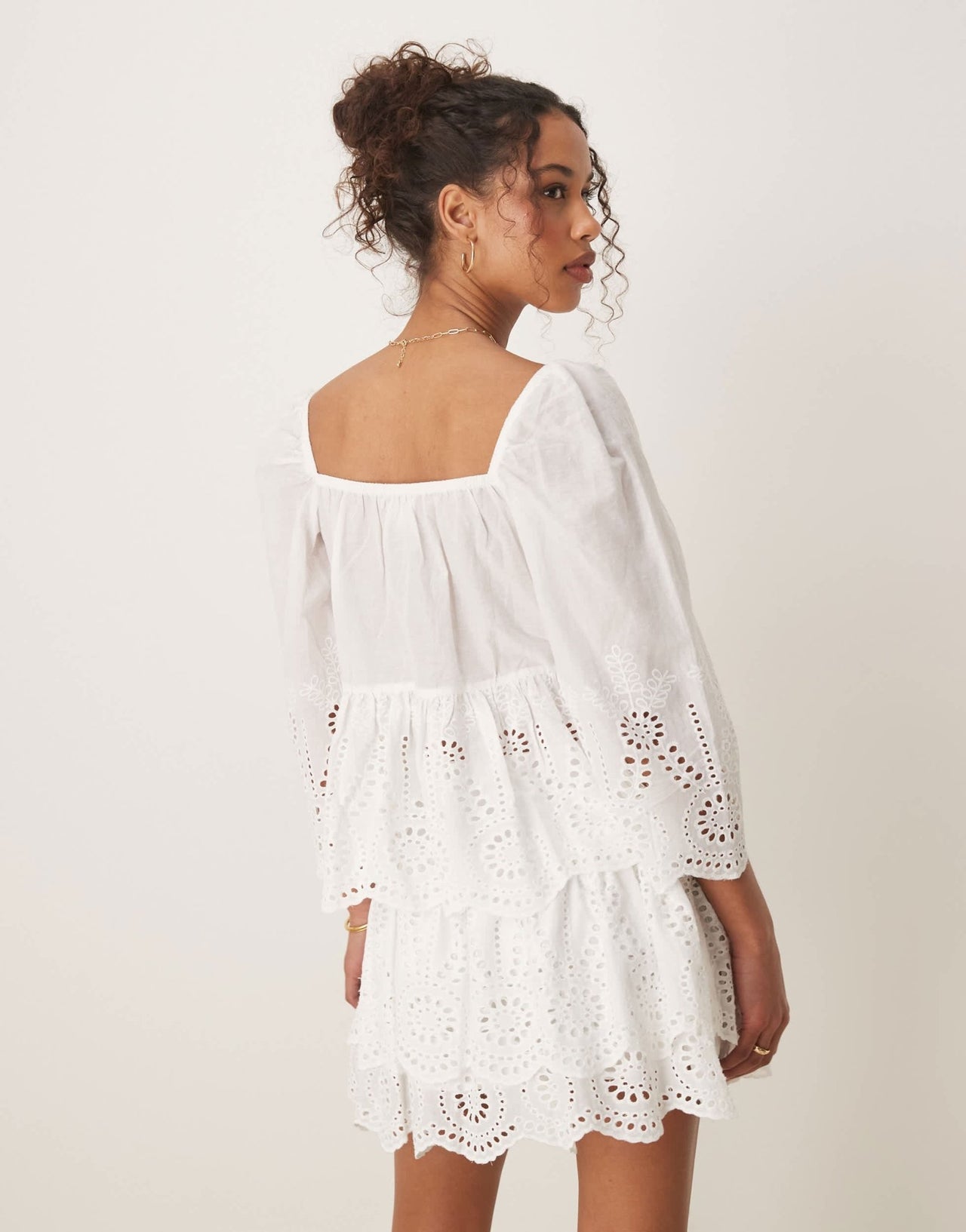 Glamorous boho lightweight broderie cutwork tie front blouse in white co-ord - ASOS Sample Sale