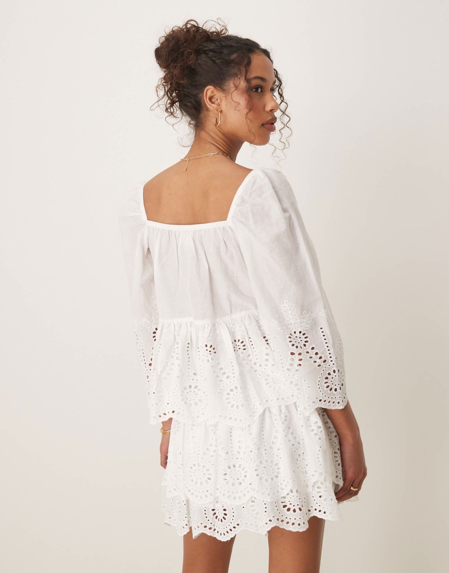 Glamorous boho lightweight broderie cutwork tie front blouse in white co-ord - ASOS Sample Sale