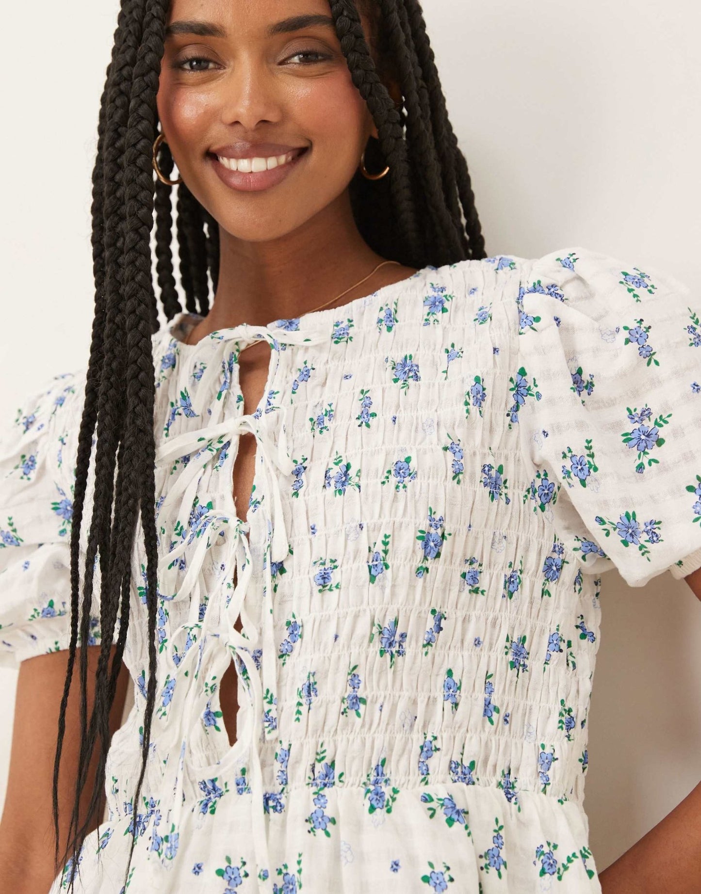 Glamorous bow detail puff sleeve dress in blue floral - ASOS Sample Sale