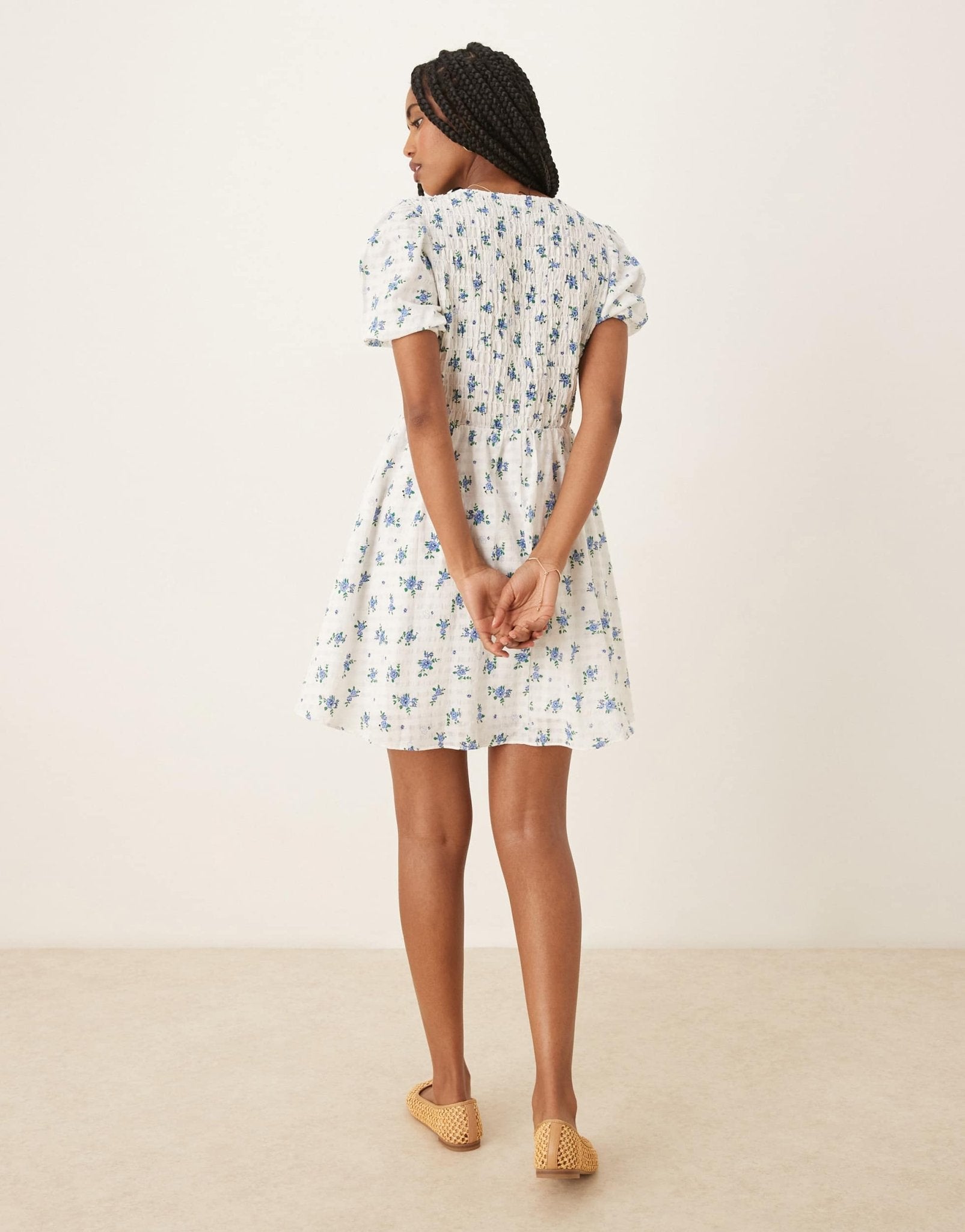 Glamorous bow detail puff sleeve dress in blue floral - ASOS Sample Sale