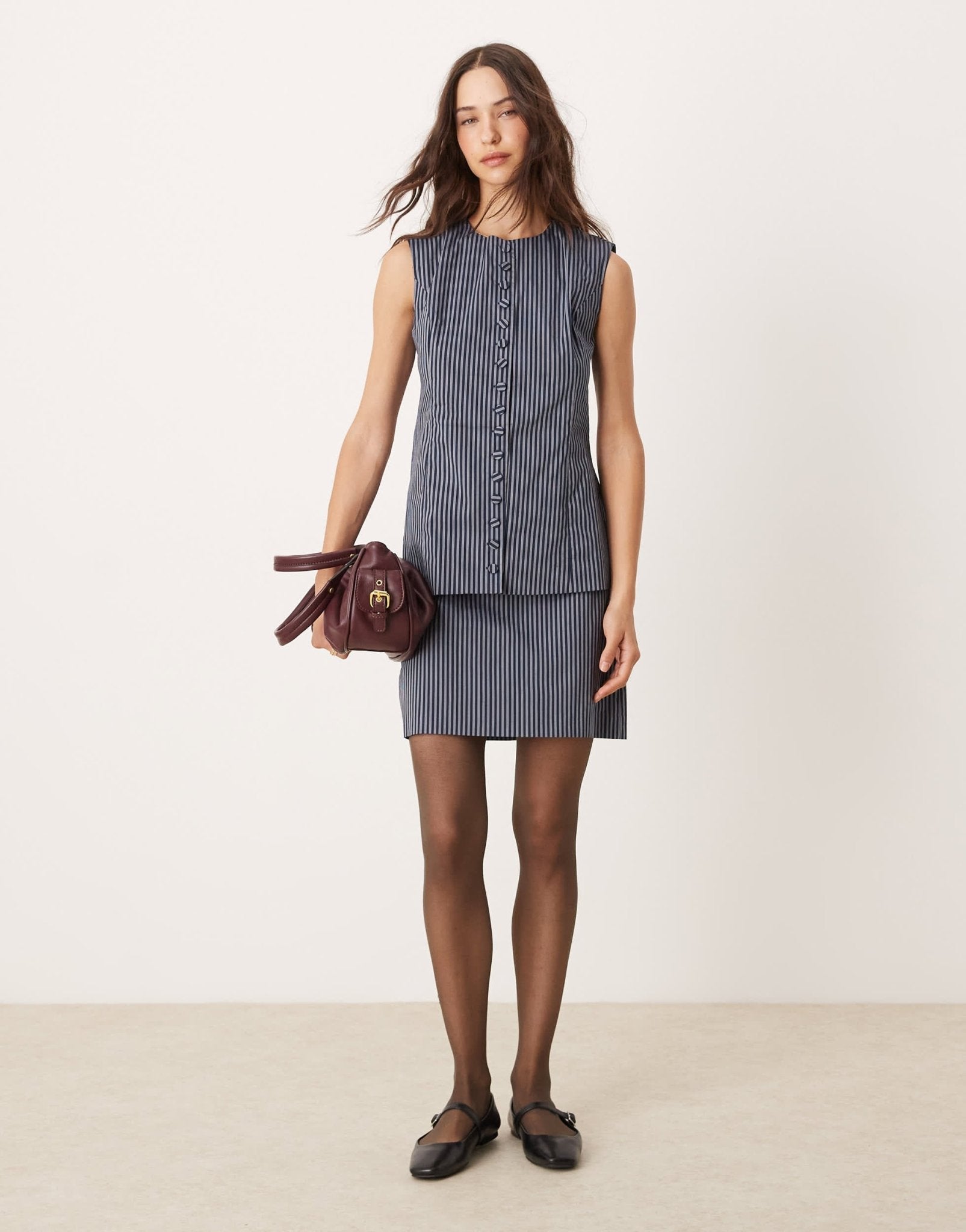 Glamorous button up fitted waistcoat in dark navy stripe co - ord - ASOS Sample Sale
