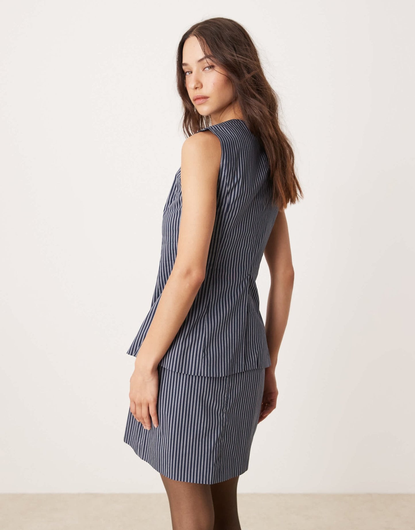 Glamorous button up fitted waistcoat in dark navy stripe co - ord - ASOS Sample Sale