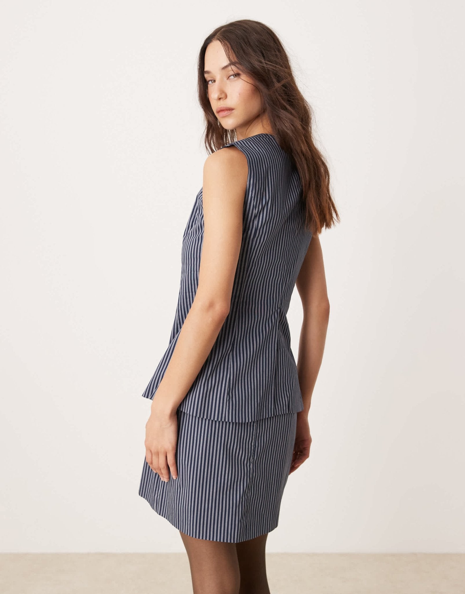 Glamorous button up fitted waistcoat in dark navy stripe co - ord - ASOS Sample Sale