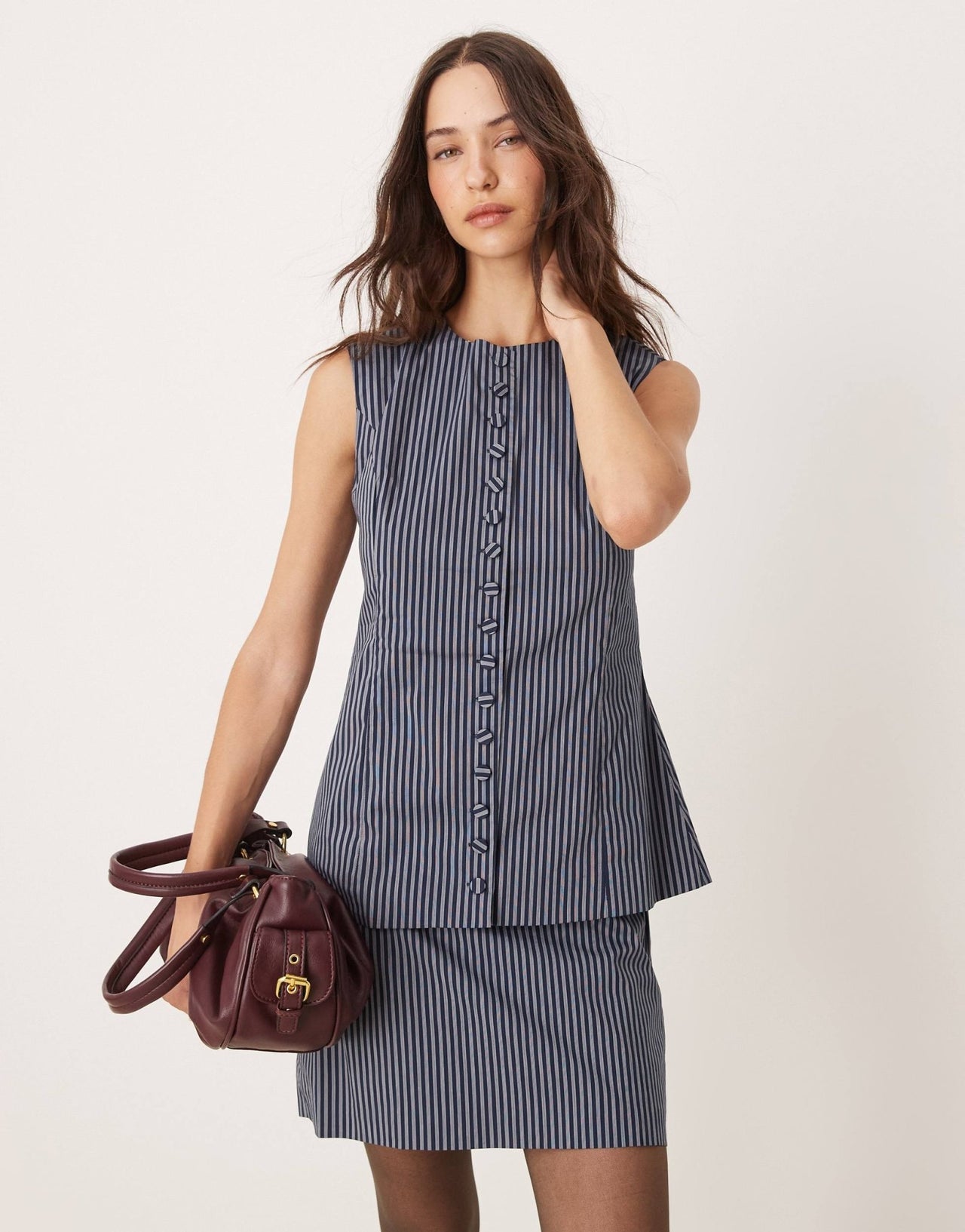Glamorous button up fitted waistcoat in dark navy stripe co - ord - ASOS Sample Sale