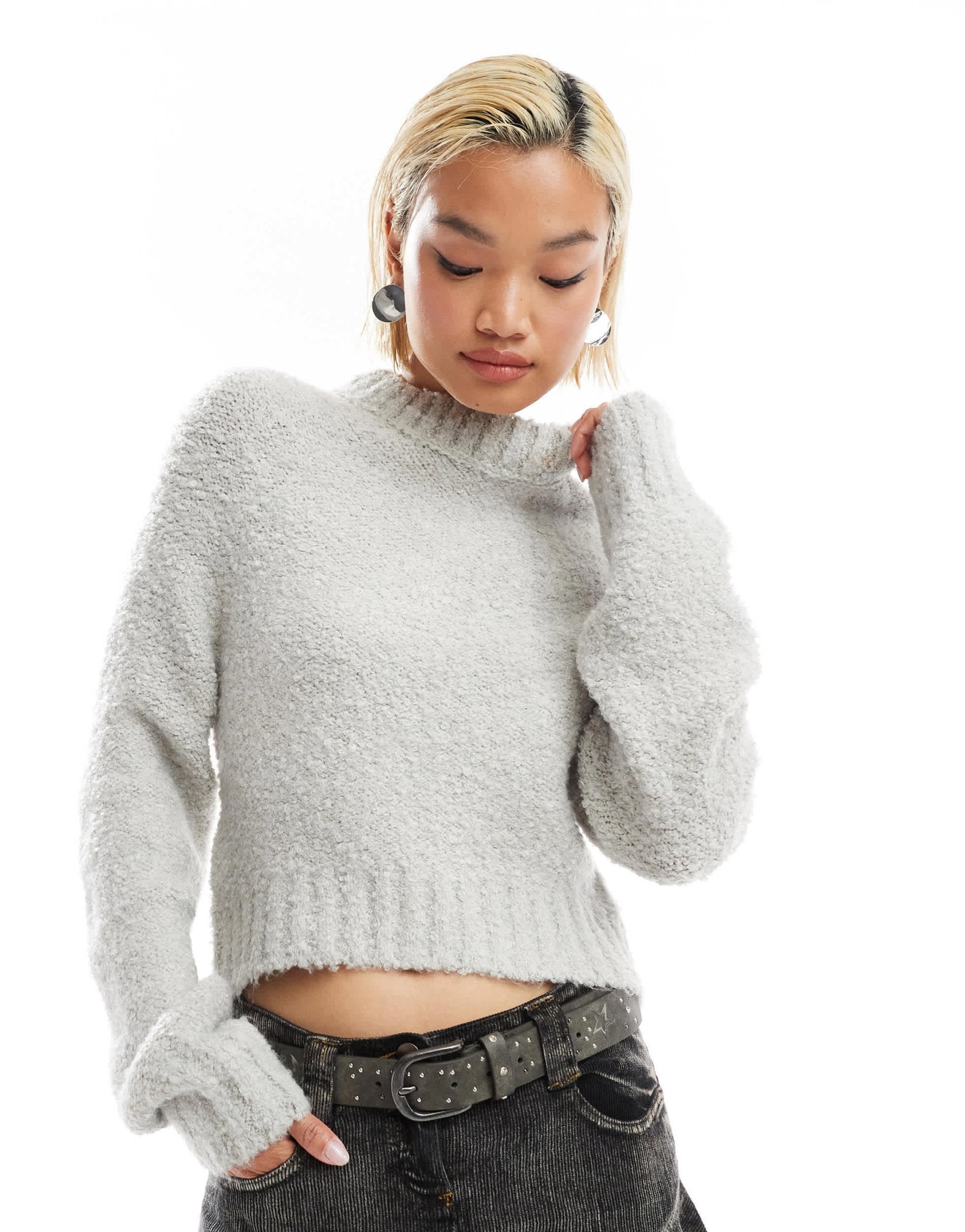 Glamorous chunky boxy crop knit jumper in grey marl - ASOS Sample Sale