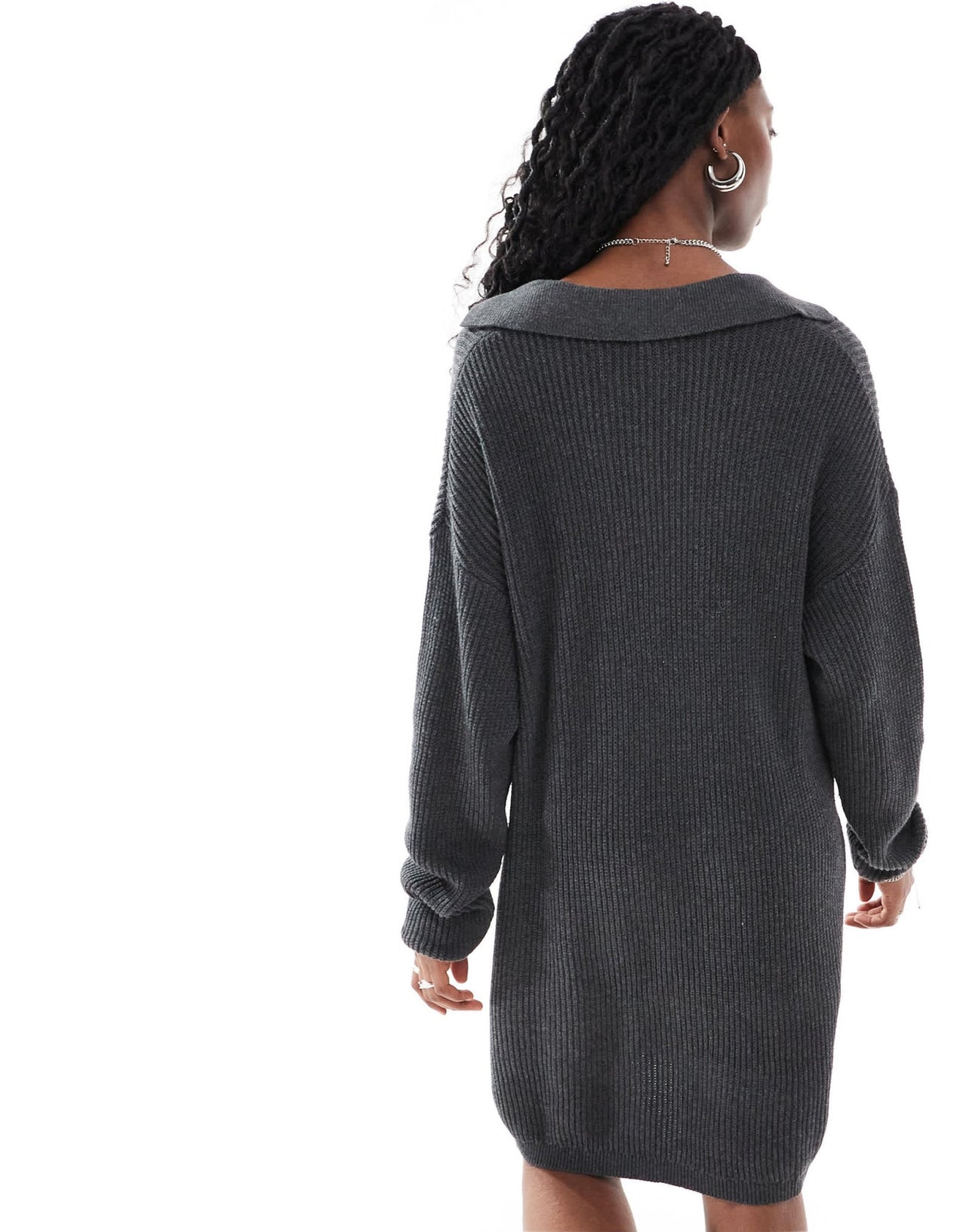 Glamorous collar detail oversized jumper dress in charcoal marl knit - ASOS Sample Sale