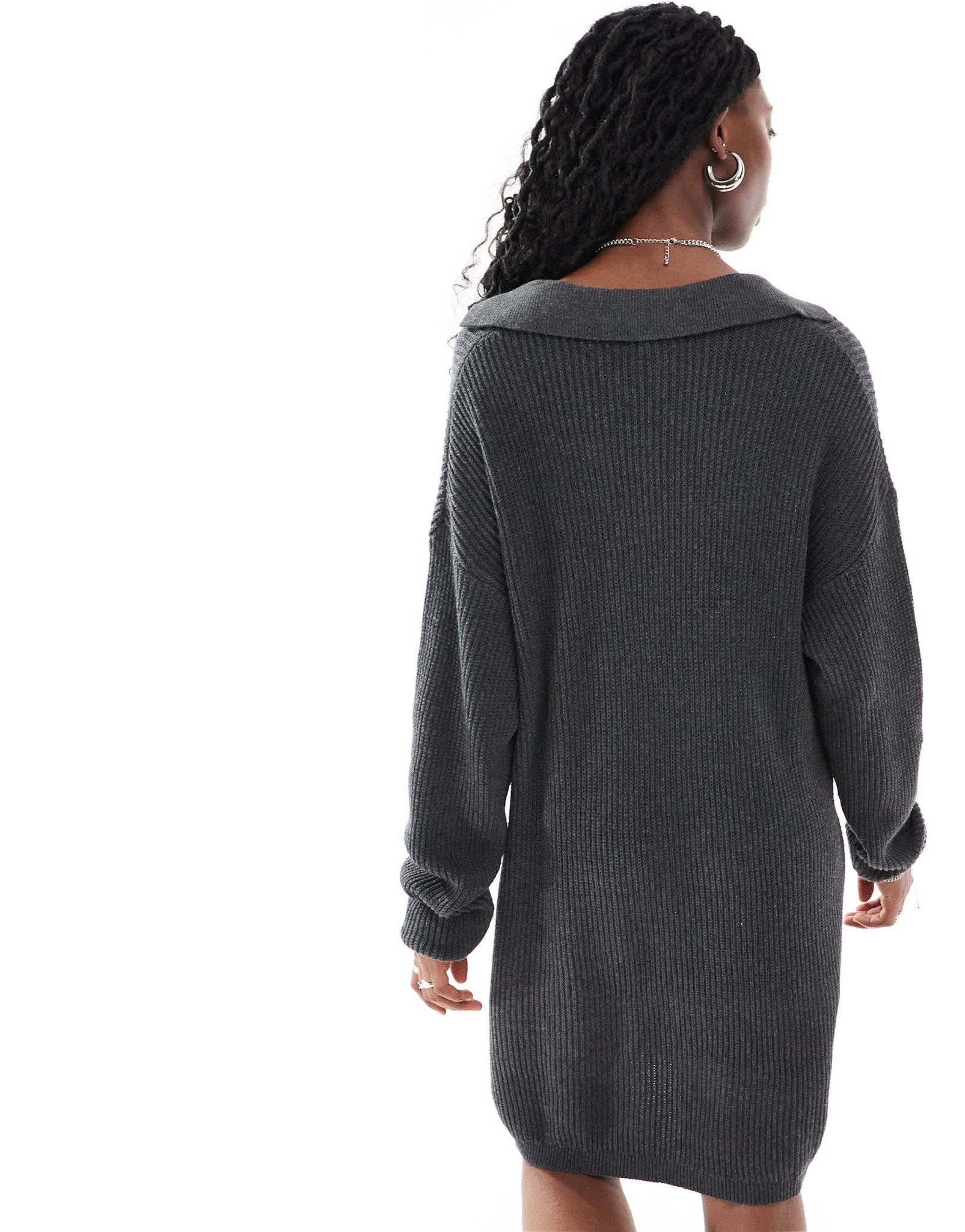 Glamorous collar detail oversized jumper dress in charcoal marl knit - ASOS Sample Sale