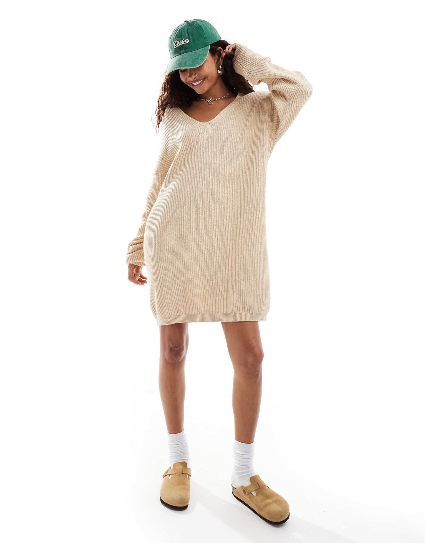 Glamorous collar detail oversized jumper dress in oatmeal - ASOS Sample Sale