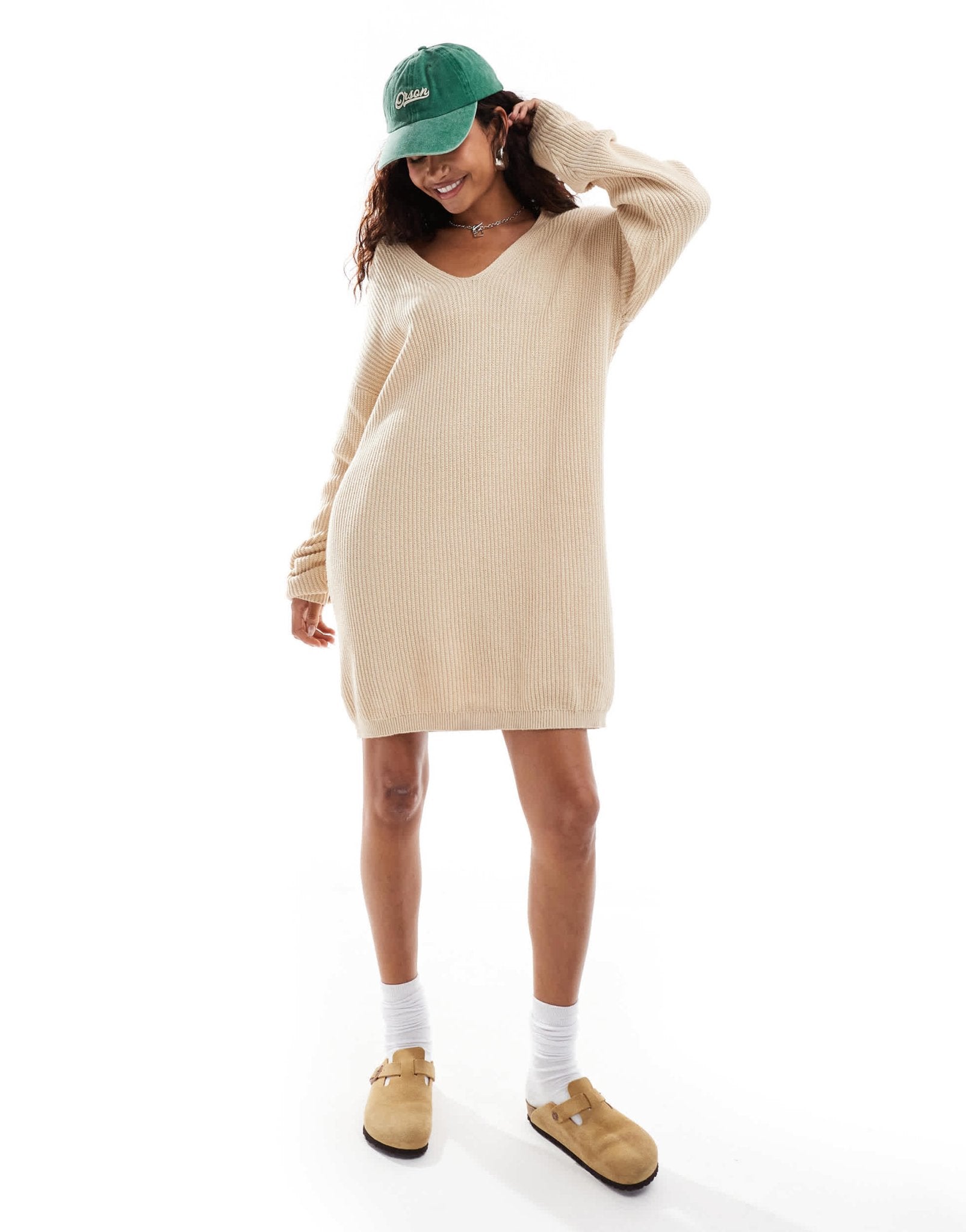 Glamorous collar detail oversized jumper dress in oatmeal - ASOS Sample Sale