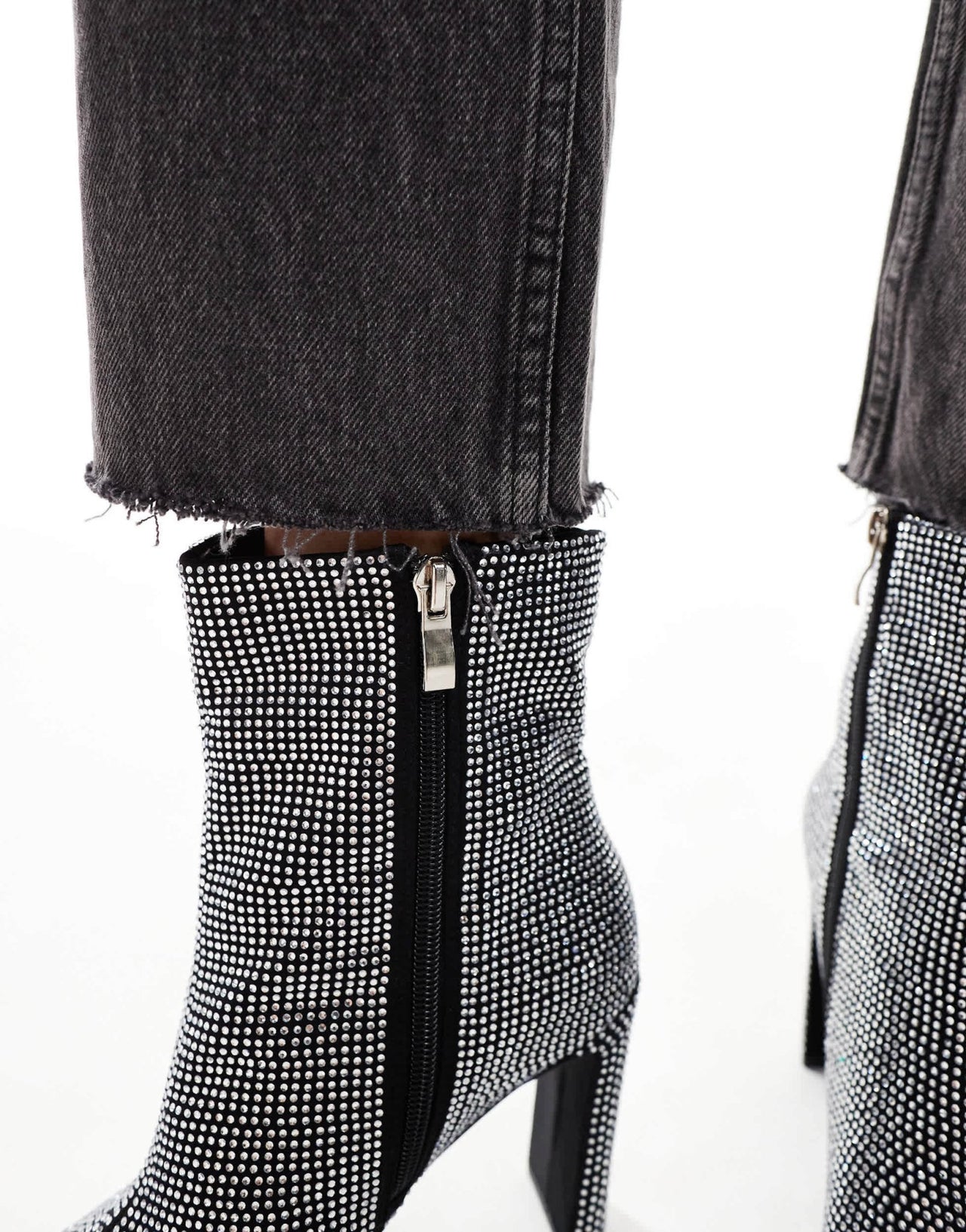 Glamorous heeled ankle boots in silver embellished - ASOS Sample Sale