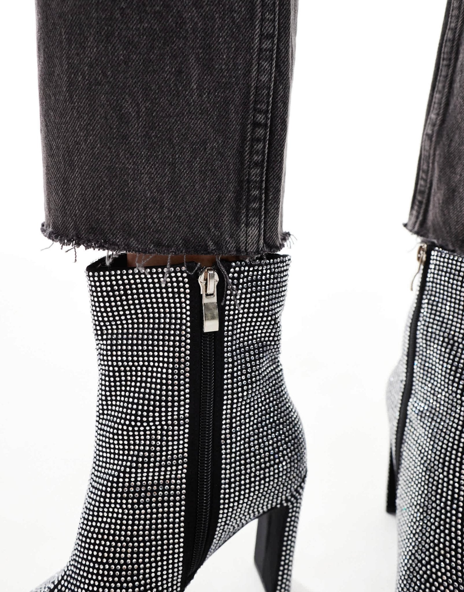 Glamorous heeled ankle boots in silver embellished - ASOS Sample Sale