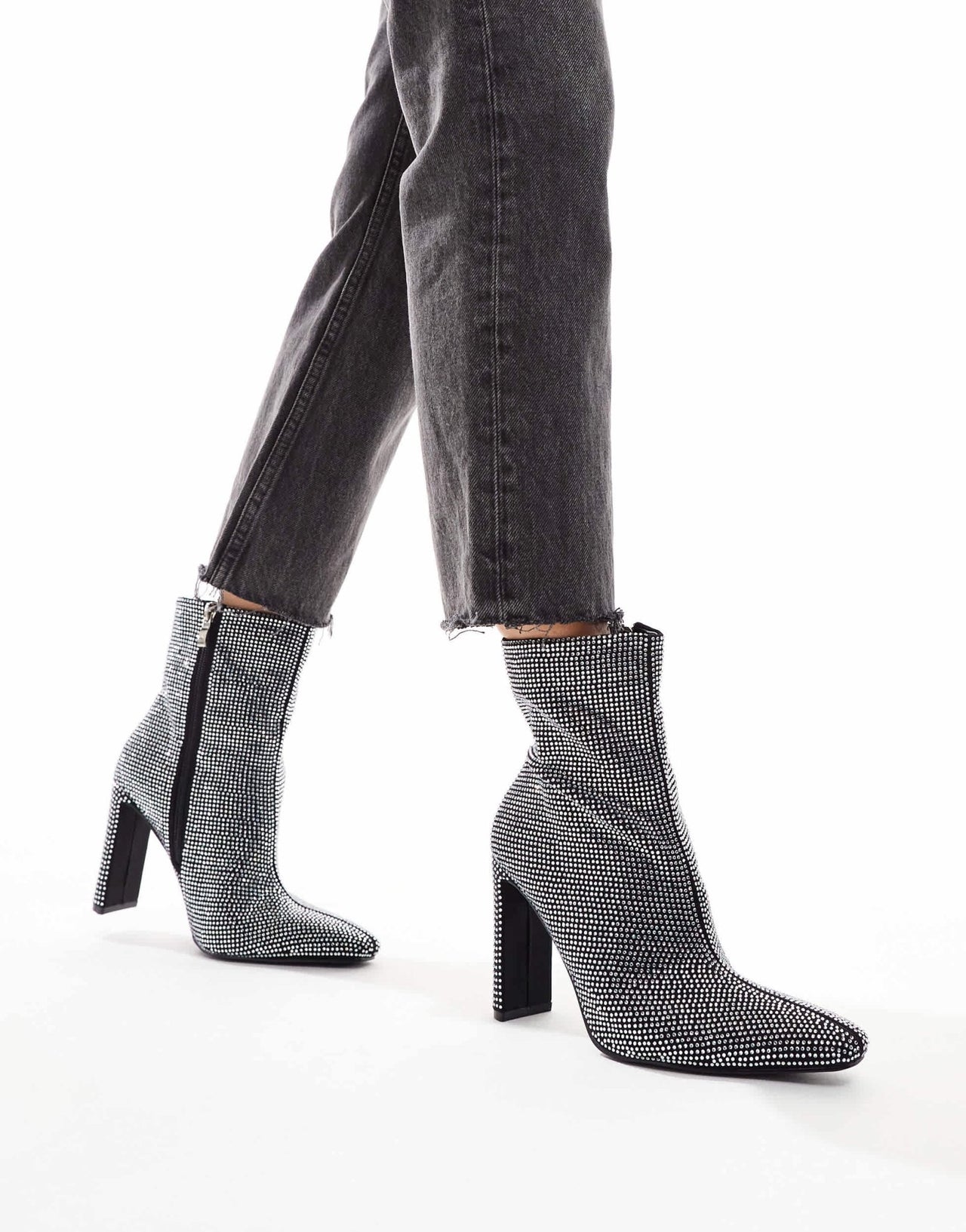 Glamorous heeled ankle boots in silver embellished - ASOS Sample Sale