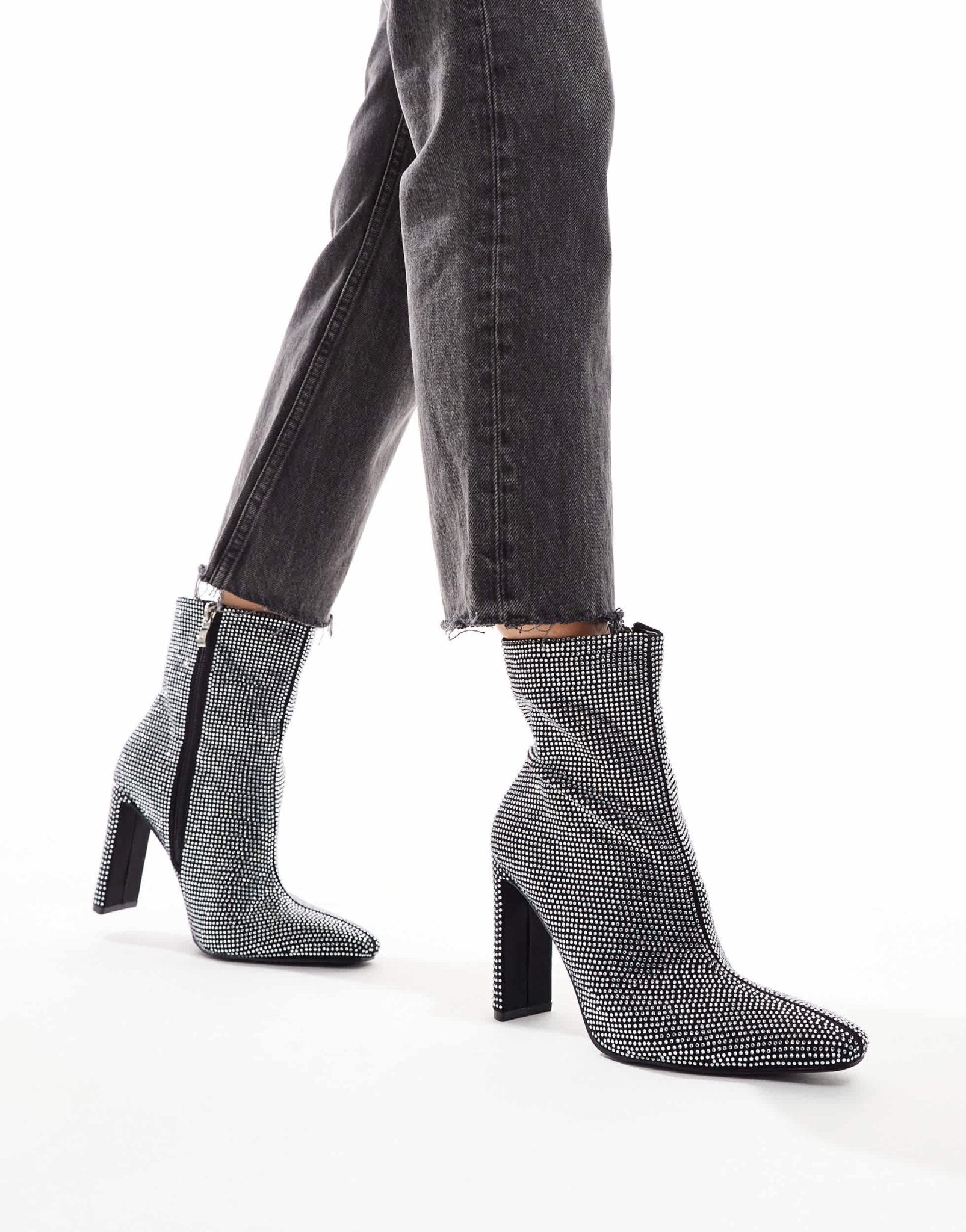 Glamorous heeled ankle boots in silver embellished - ASOS Sample Sale