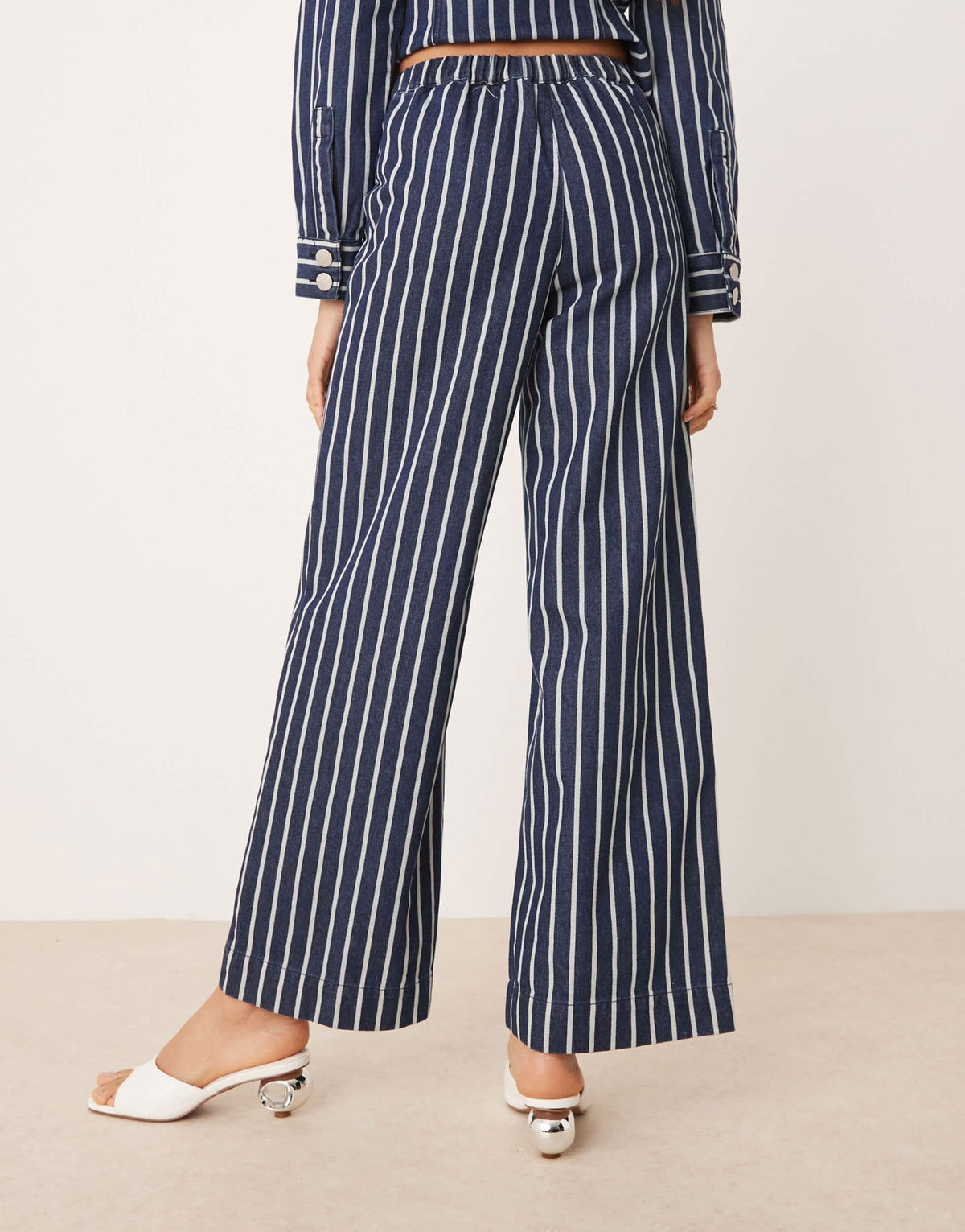 Glamorous high waisted drawstring straight leg trousers in blue denim stripe - ASOS Sample Sale