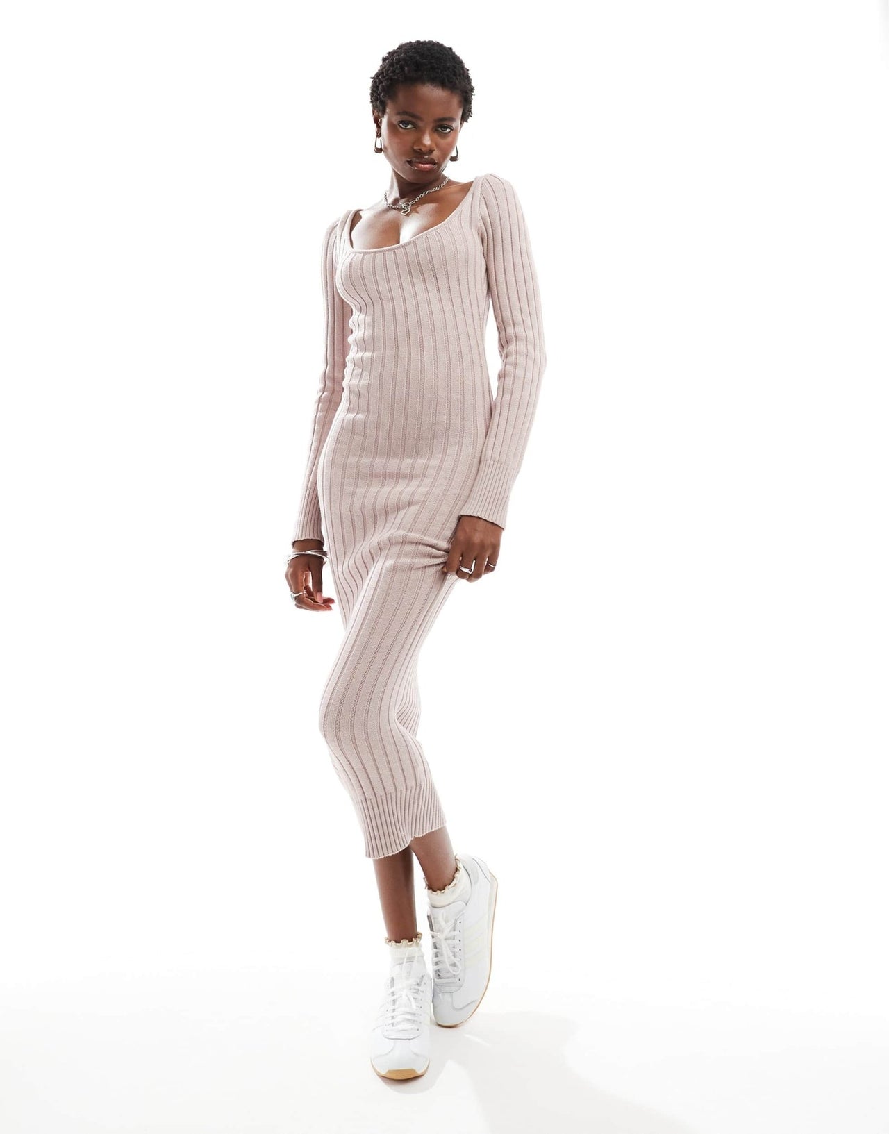 Glamorous midi rib knit dress in pale lilac - ASOS Sample Sale