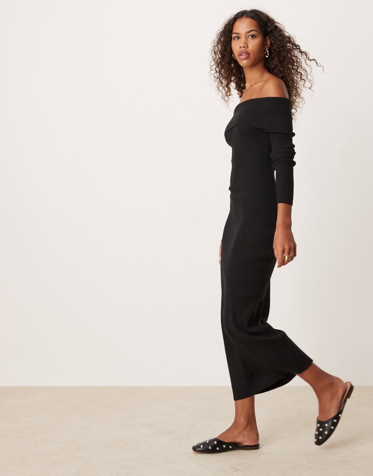 Glamorous off shoulder maxi knitted dress in black - ASOS Sample Sale