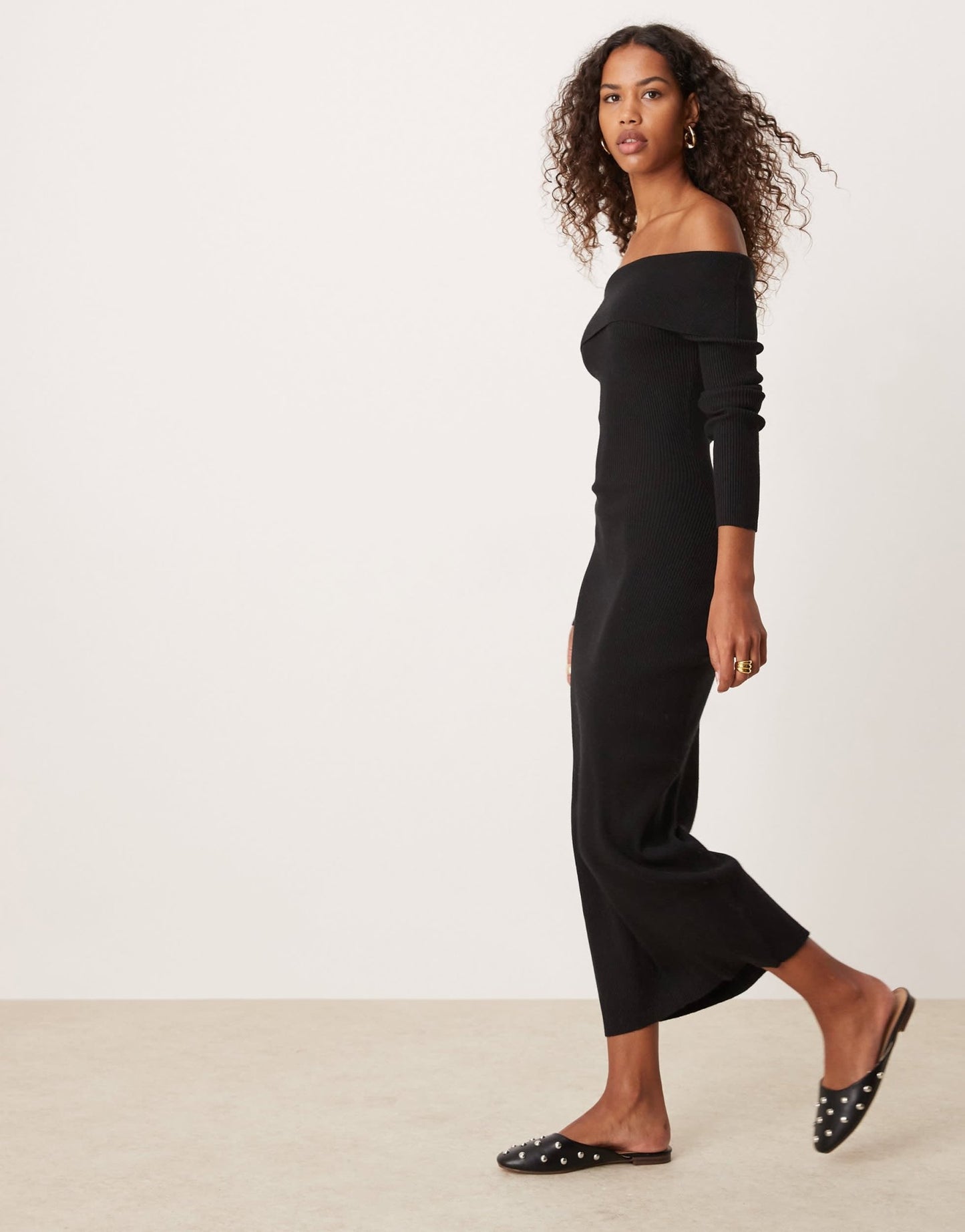 Glamorous off shoulder maxi knitted dress in black - ASOS Sample Sale