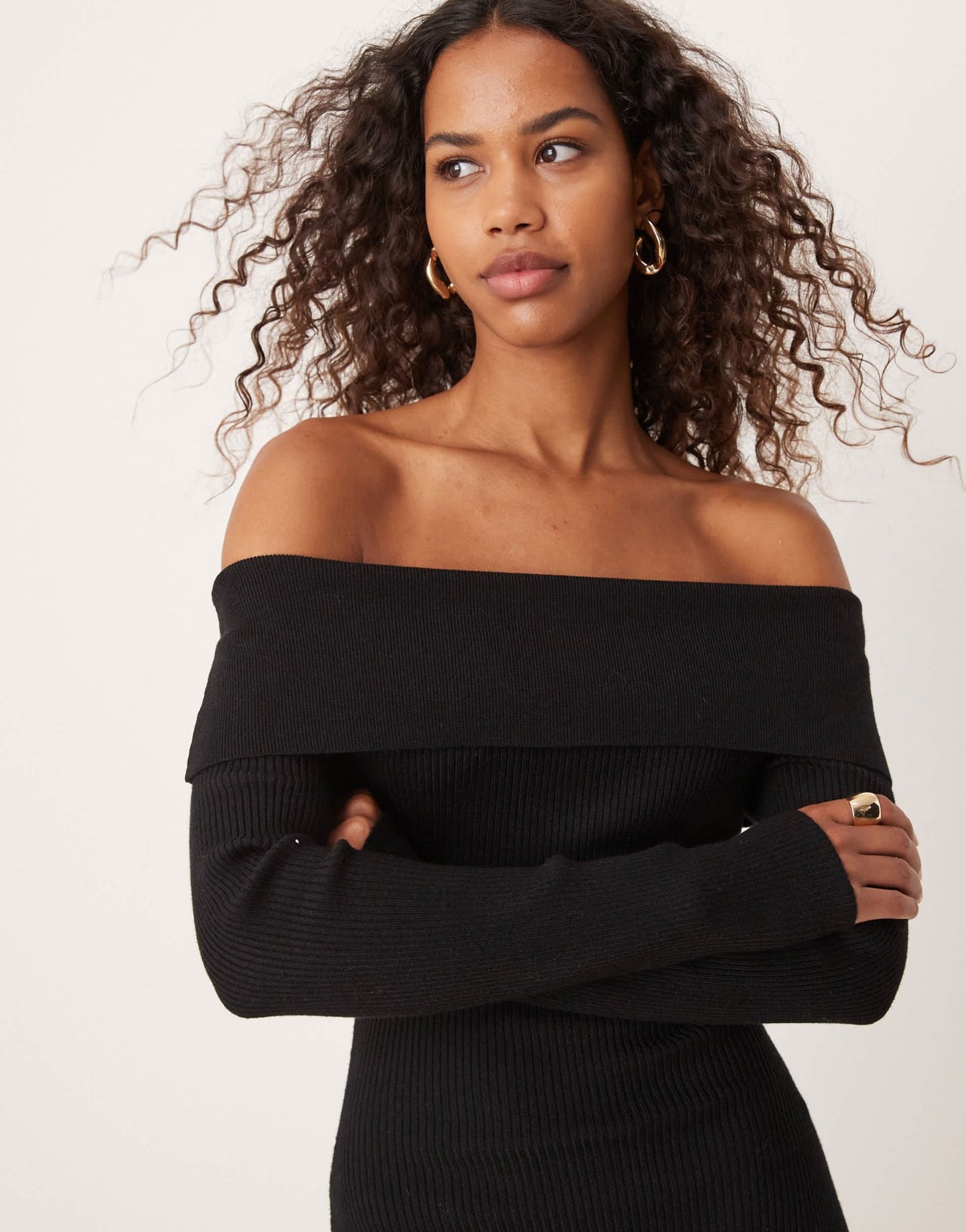 Glamorous off shoulder maxi knitted dress in black - ASOS Sample Sale