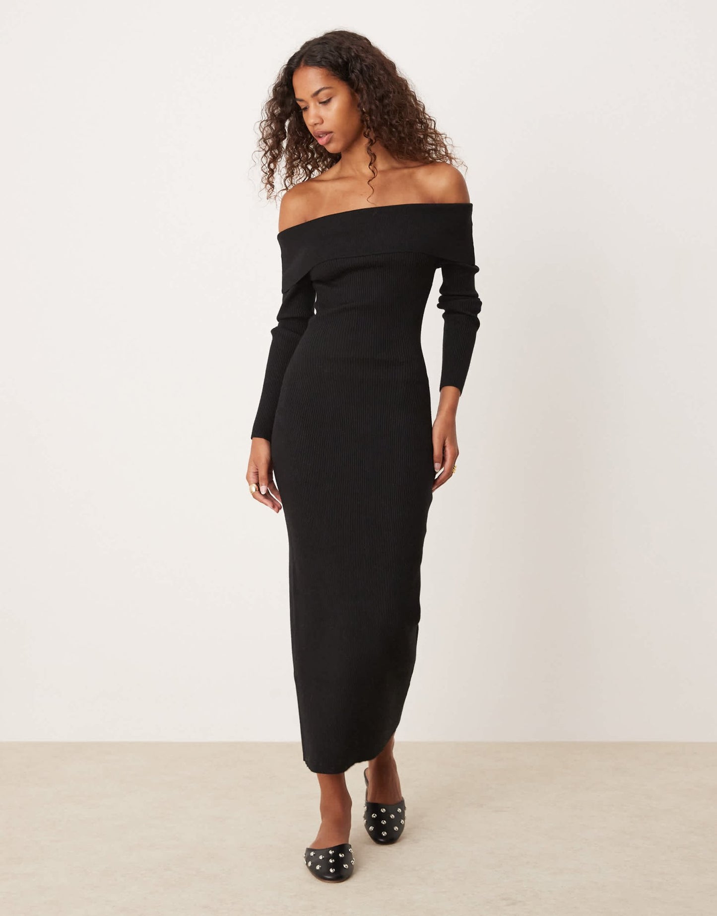 Glamorous off shoulder maxi knitted dress in black - ASOS Sample Sale