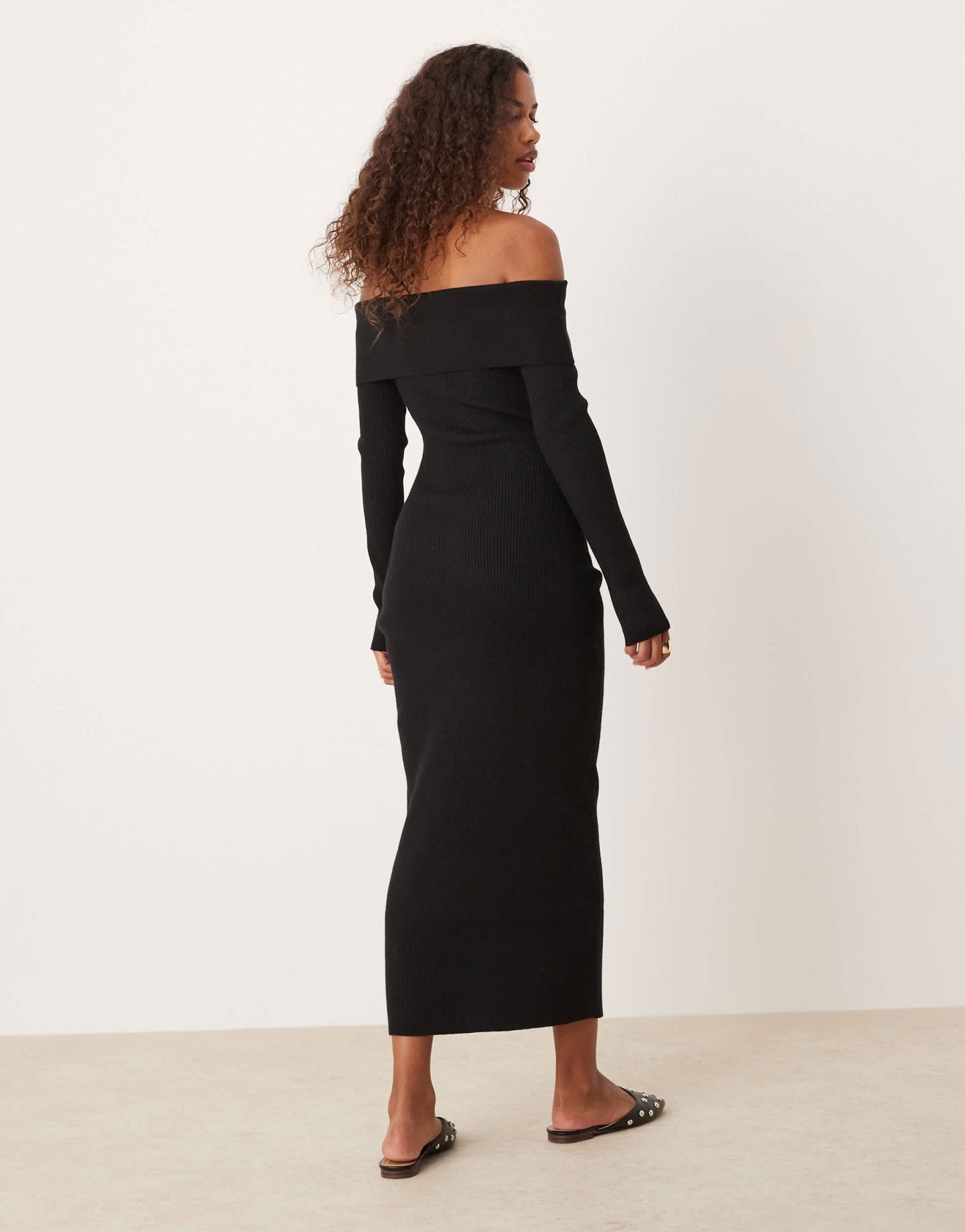Glamorous off shoulder maxi knitted dress in black - ASOS Sample Sale