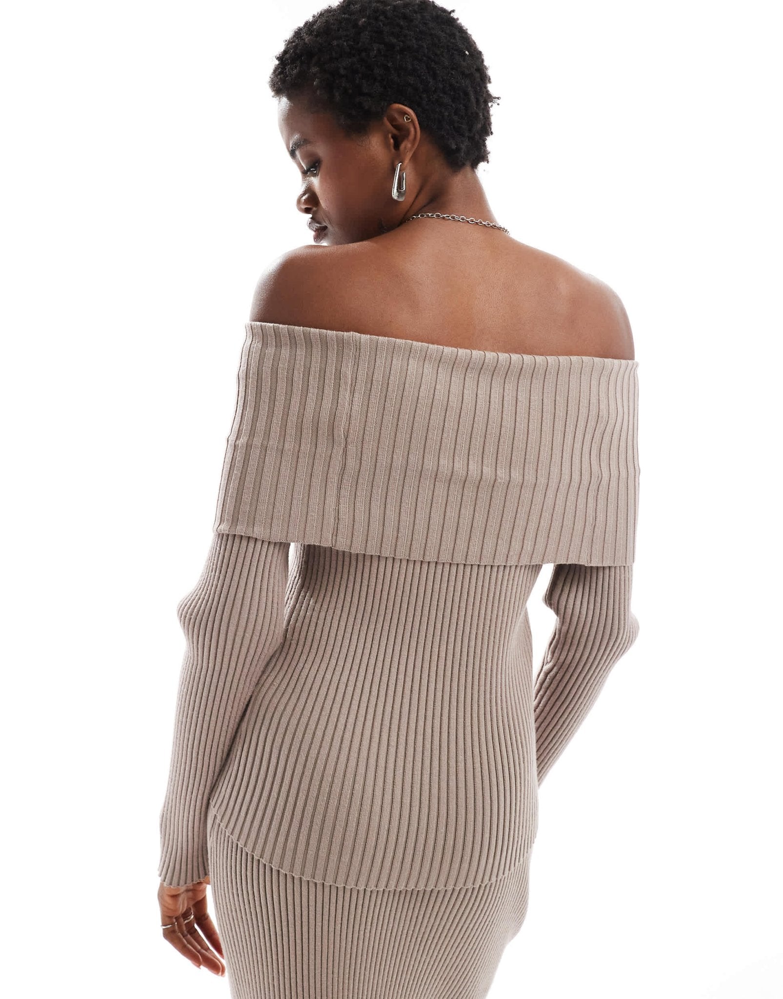 Glamorous off shoulder rib knit jumper in taupe co - ord - ASOS Sample Sale