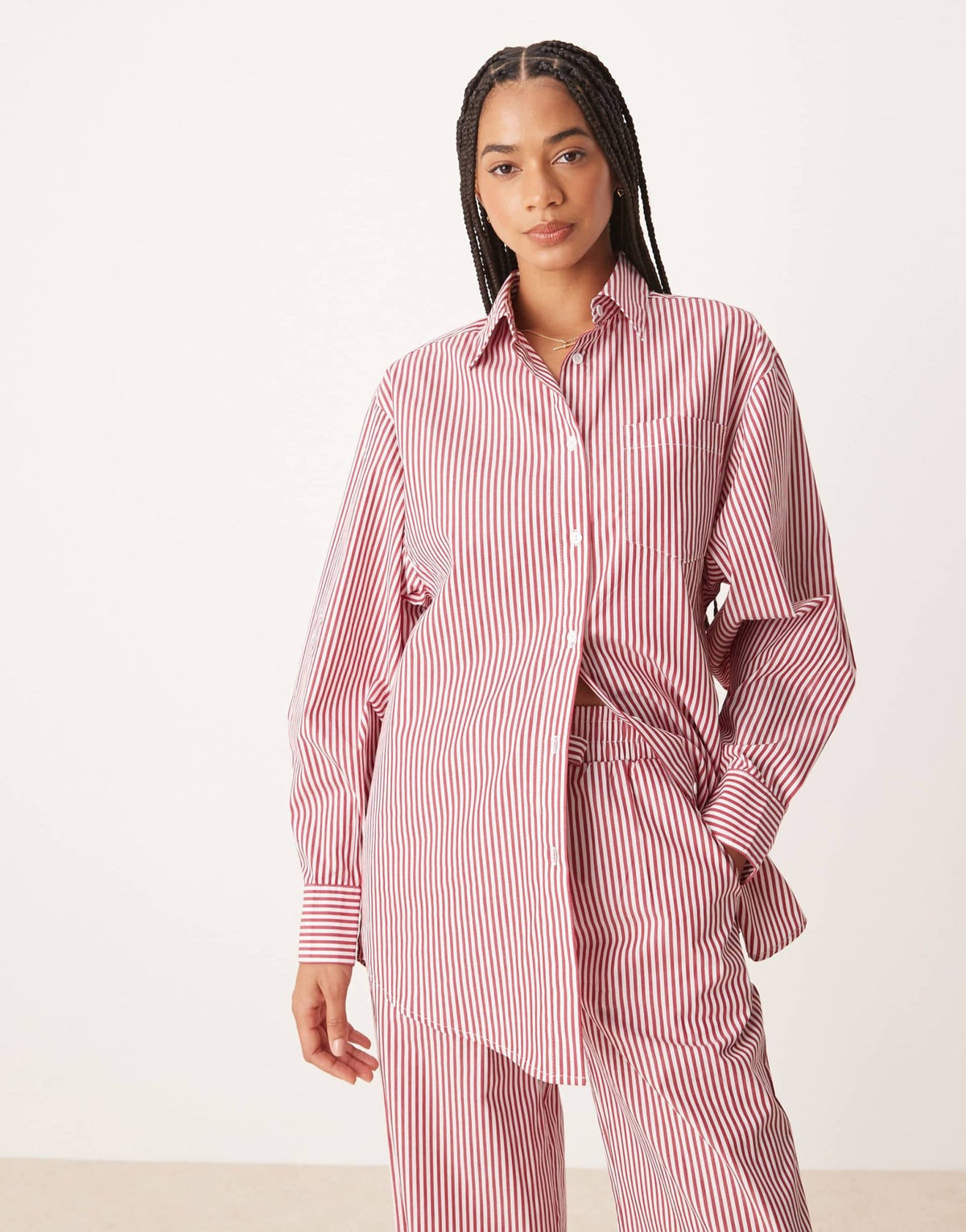 Glamorous oversized poplin shirt in red stripe co-ord - ASOS Sample Sale