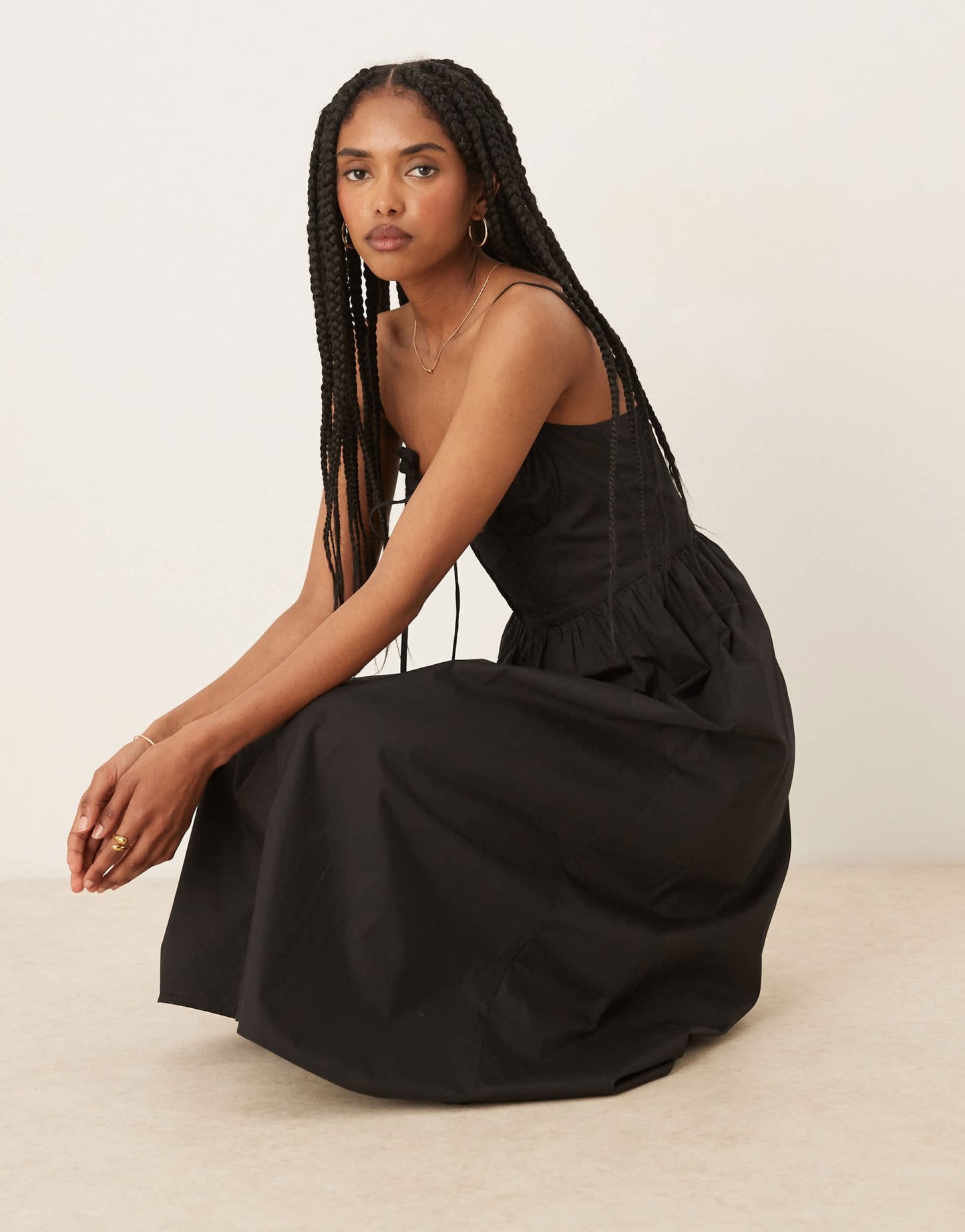 Glamorous poplin midi dress with tie bust in black - ASOS Sample Sale