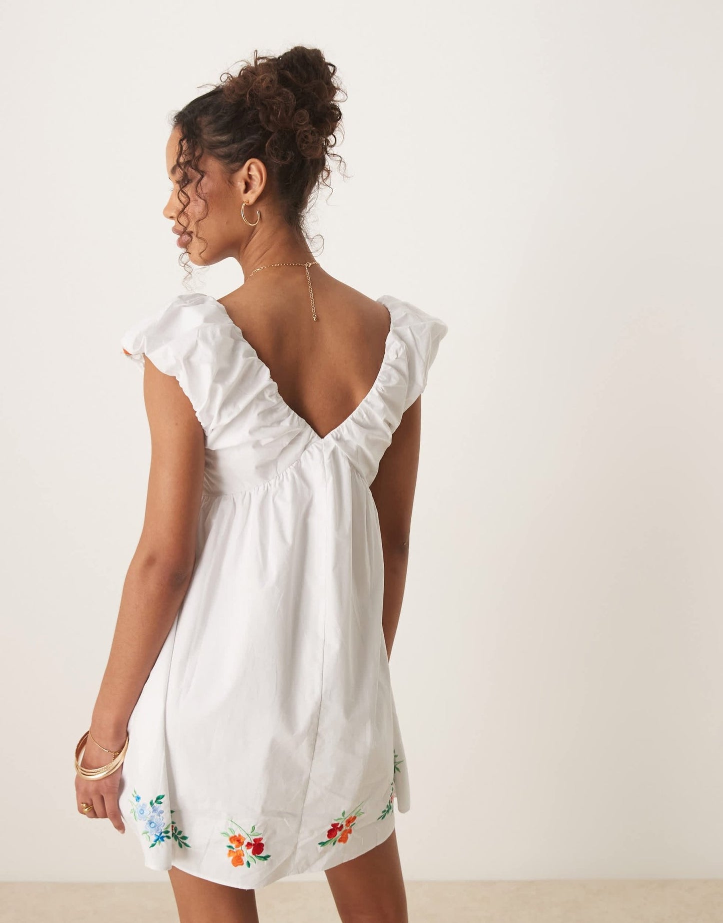 Glamorous smock mini dress with floral embroidery in white - ASOS Sample Sale
