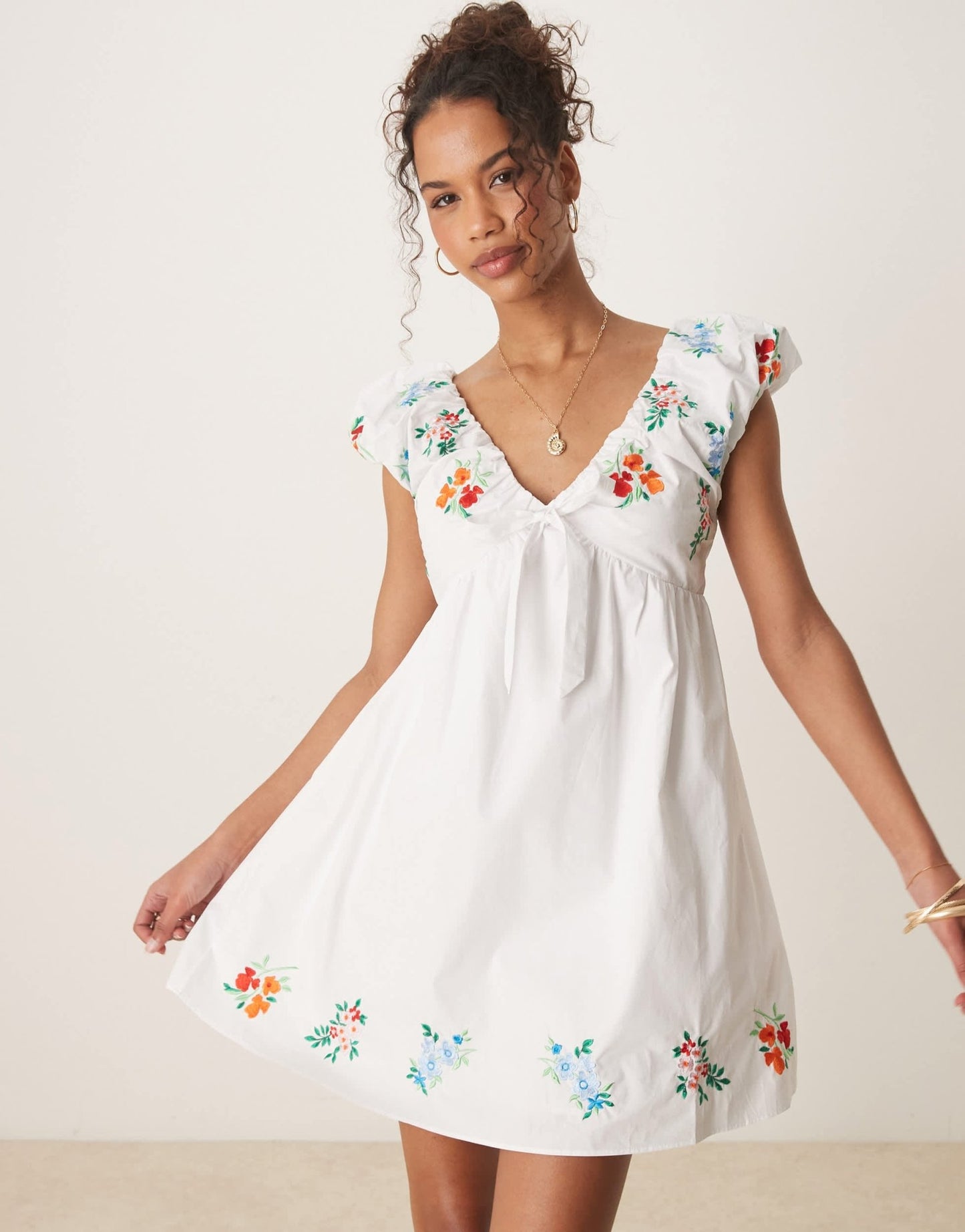 Glamorous smock mini dress with floral embroidery in white - ASOS Sample Sale