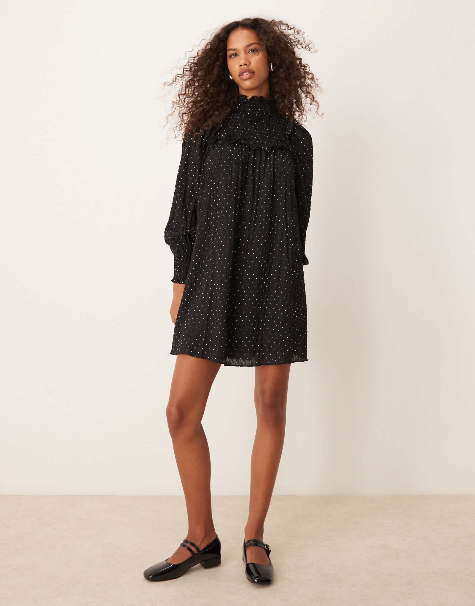 Glamorous smock ruffle high neck mini dress in polka dot - ASOS Sample Sale