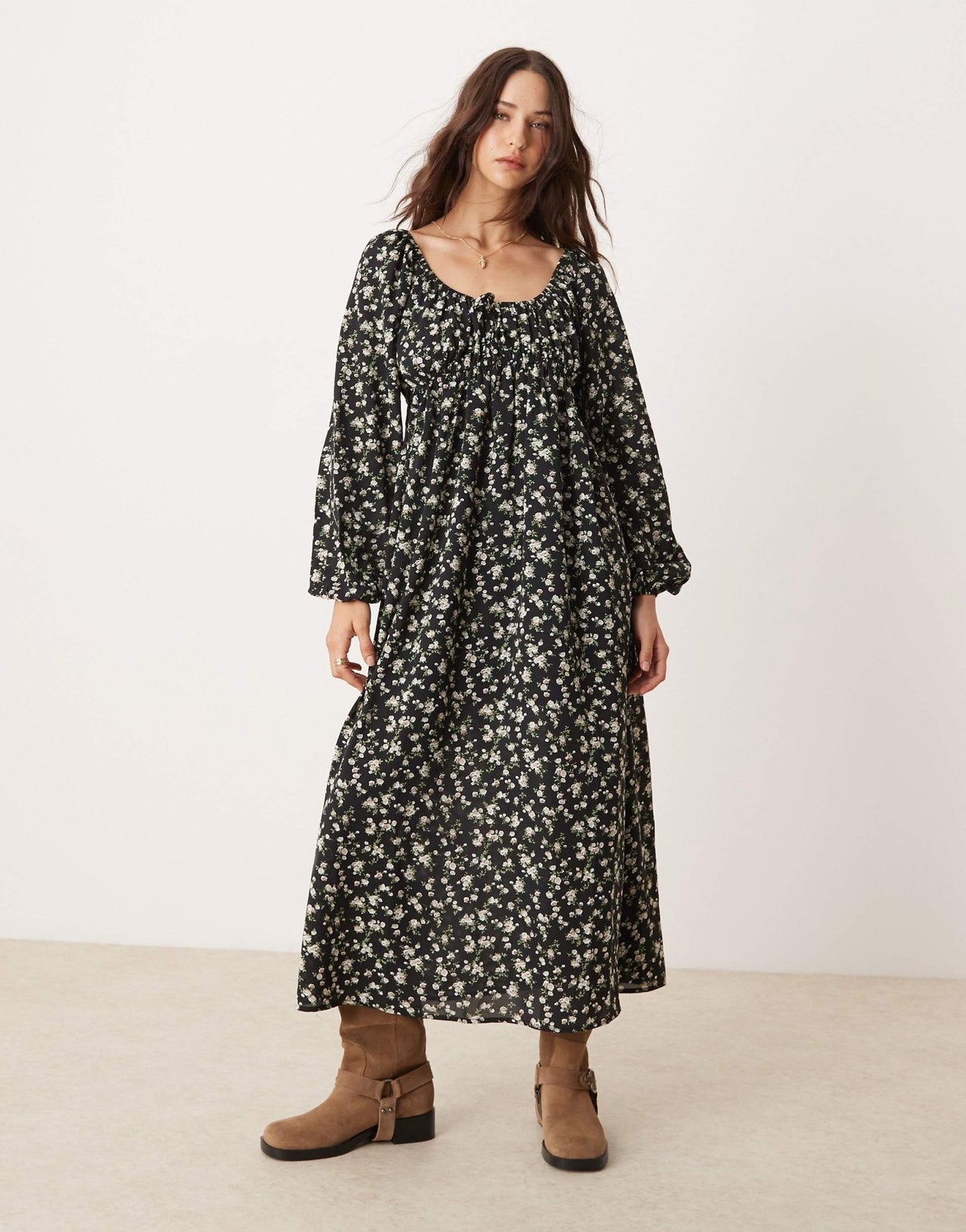 Glamorous tie front volume sleeve maxi dress in romantic boho floral - ASOS Sample Sale