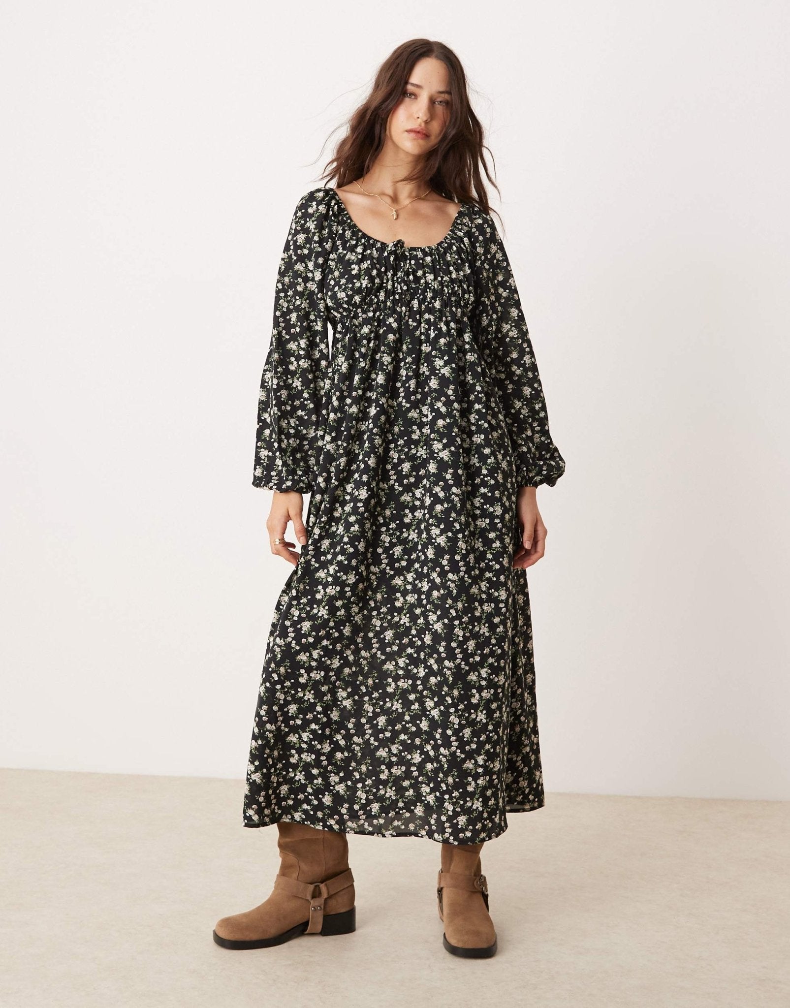 Glamorous tie front volume sleeve maxi dress in romantic boho floral - ASOS Sample Sale