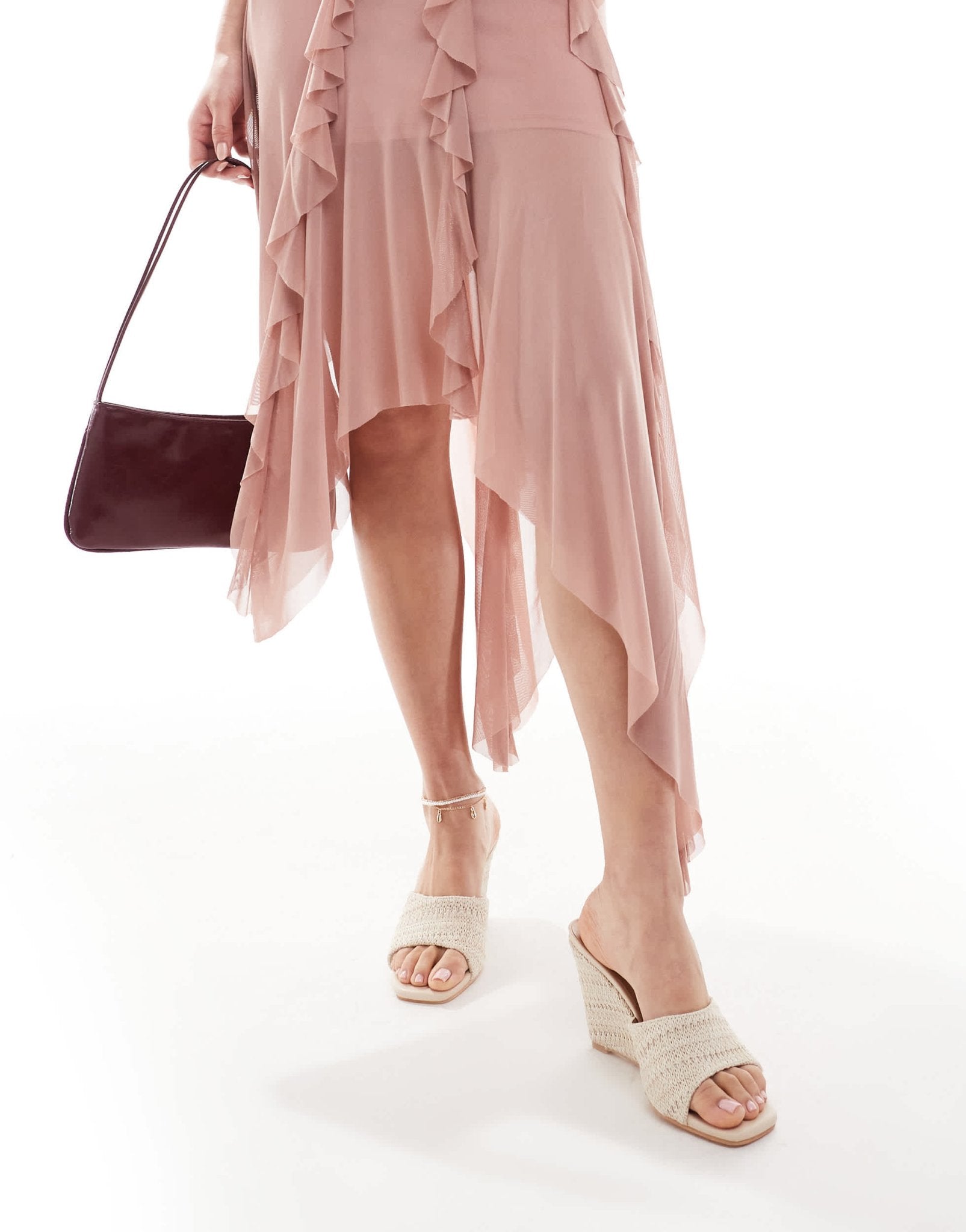 Glamorous Wide Fit wedge heeled sandals in cream crochet - ASOS Sample Sale